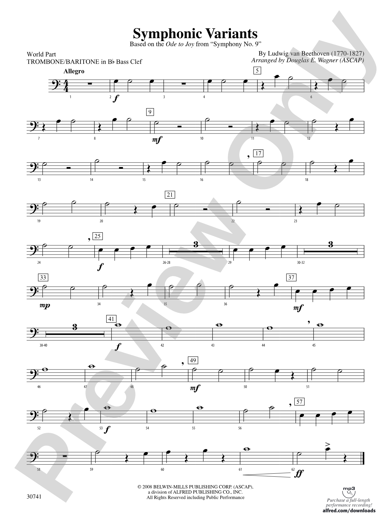 Symphonic Variants (Based on "Ode to Joy" from Symphony No. 9): (wp) 1st B-flat Trombone B.C.