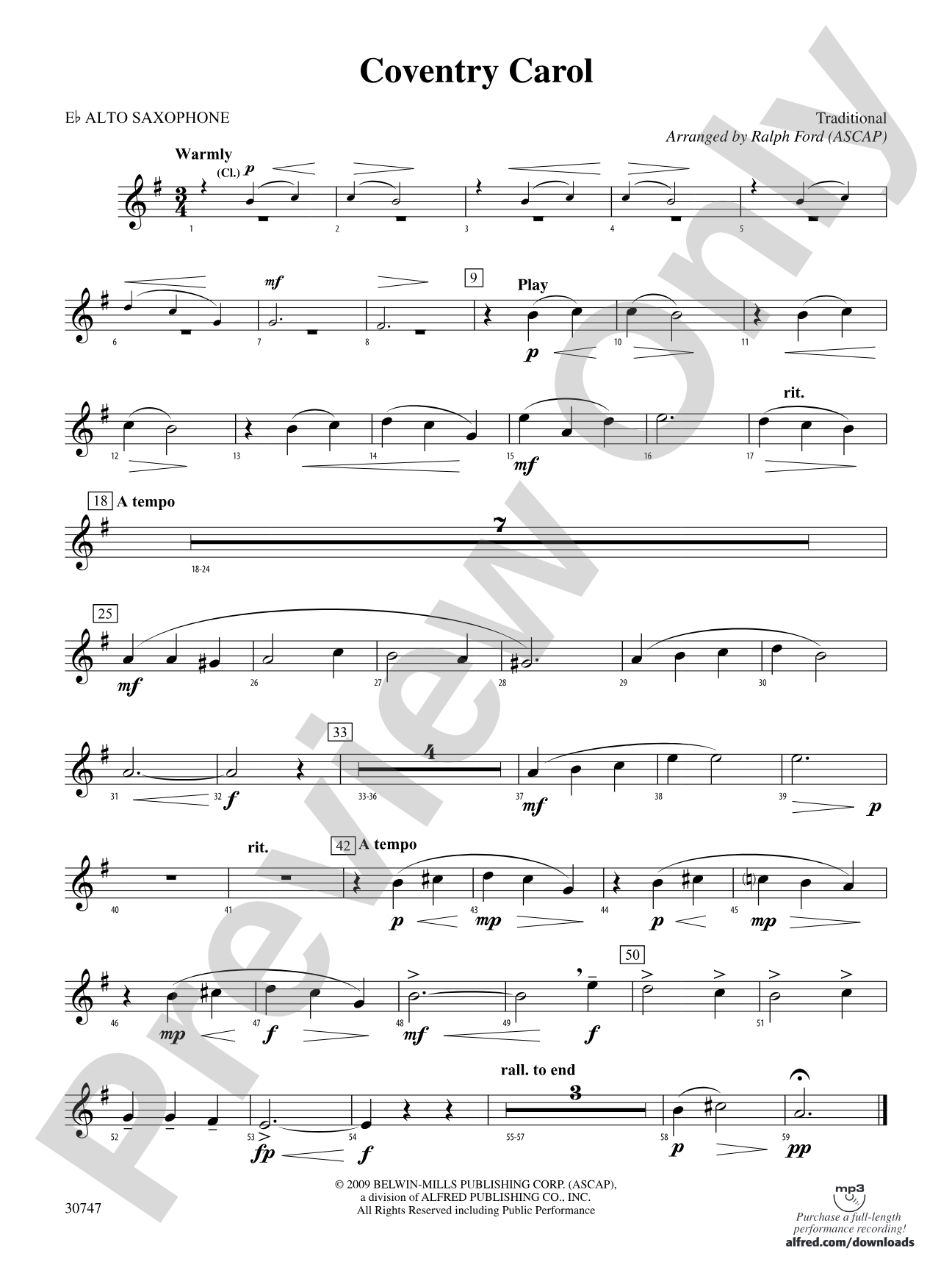Coventry Carol: E-flat Alto Saxophone