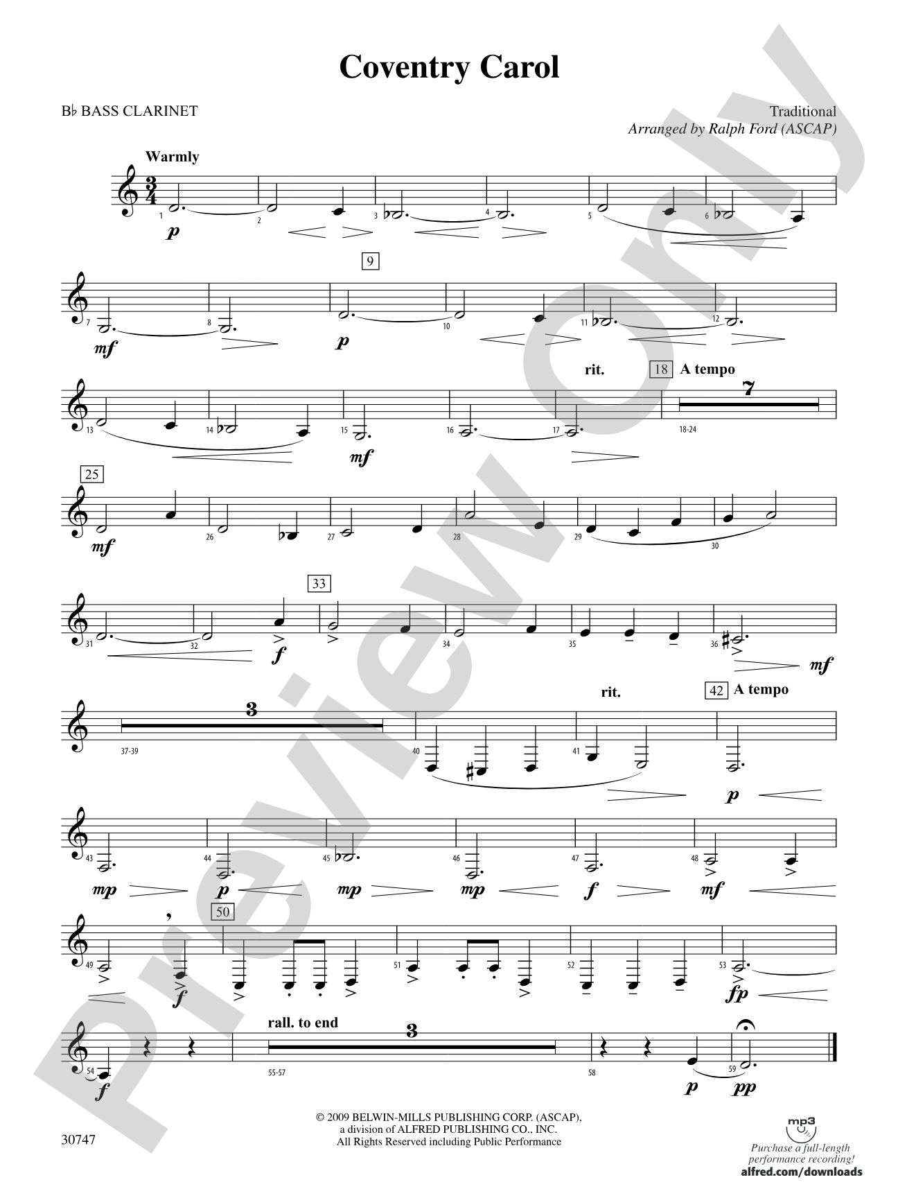 Coventry Carol: B-flat Bass Clarinet