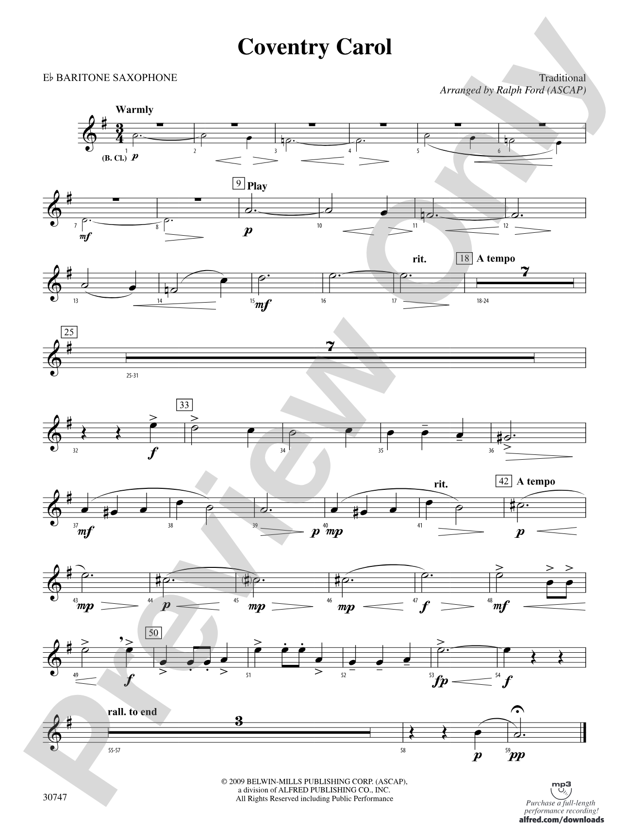 Coventry Carol: E-flat Baritone Saxophone