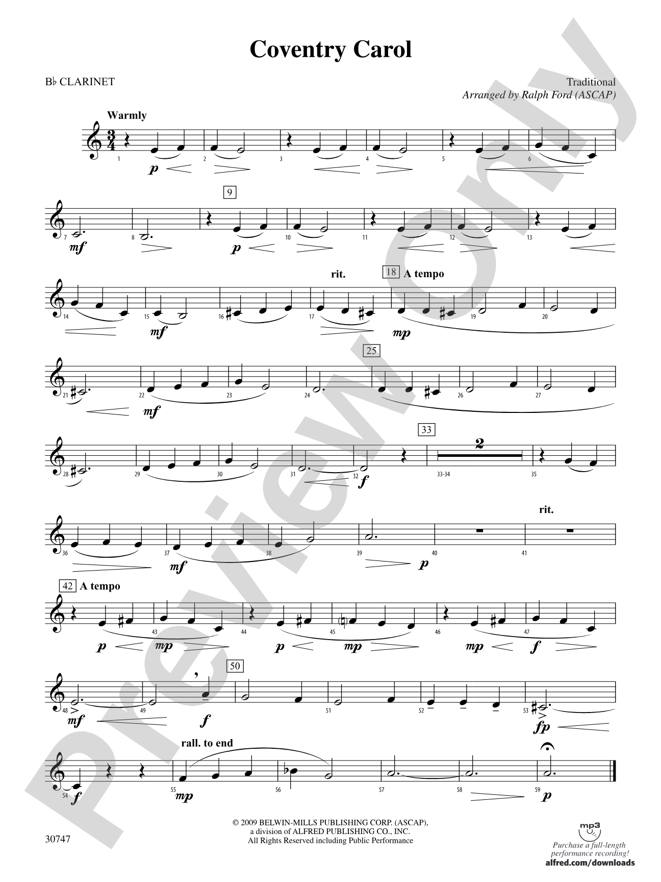 Coventry Carol: 1st B-flat Clarinet