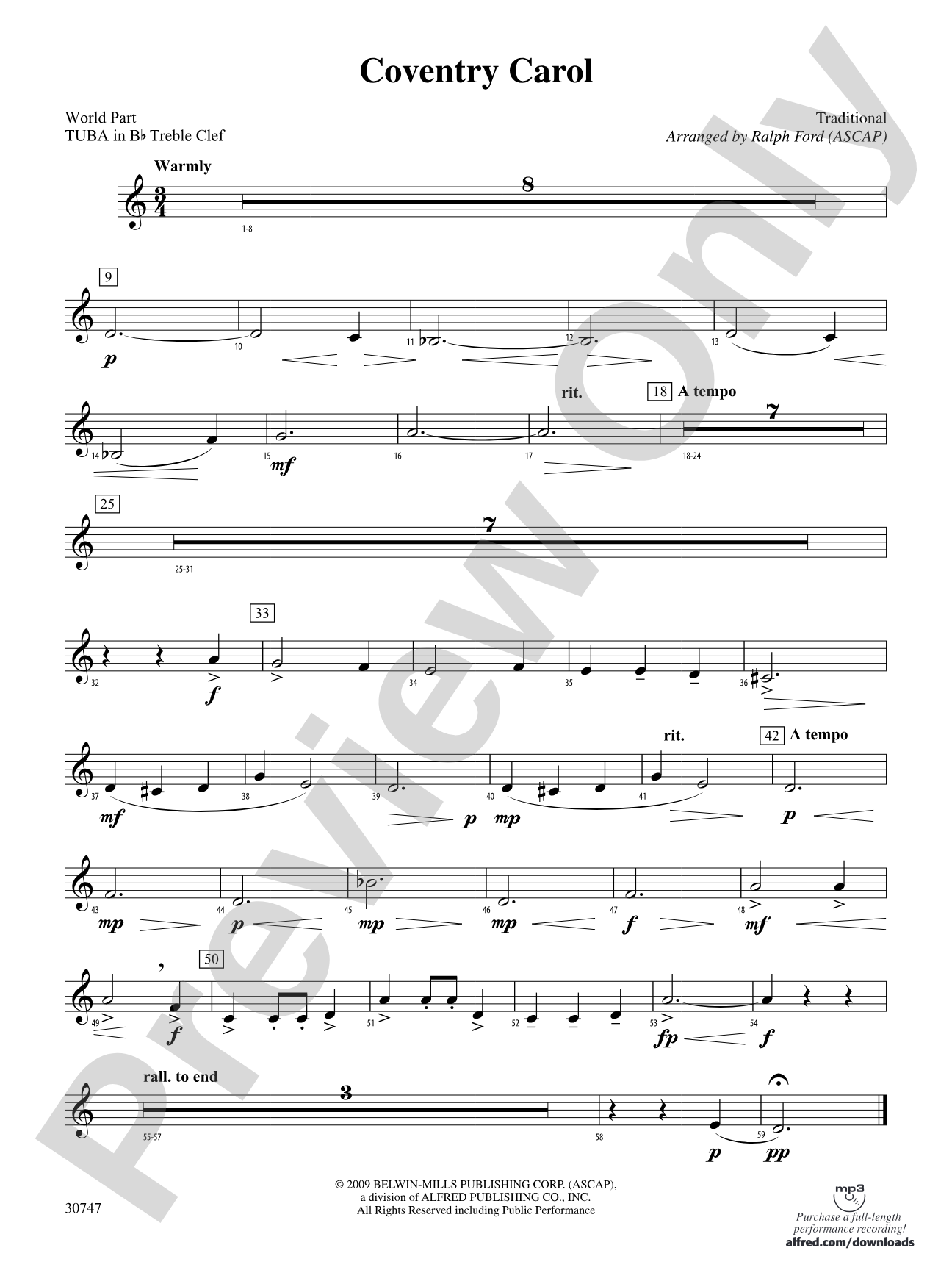 Coventry Carol: (wp) B-flat Tuba T.C.
