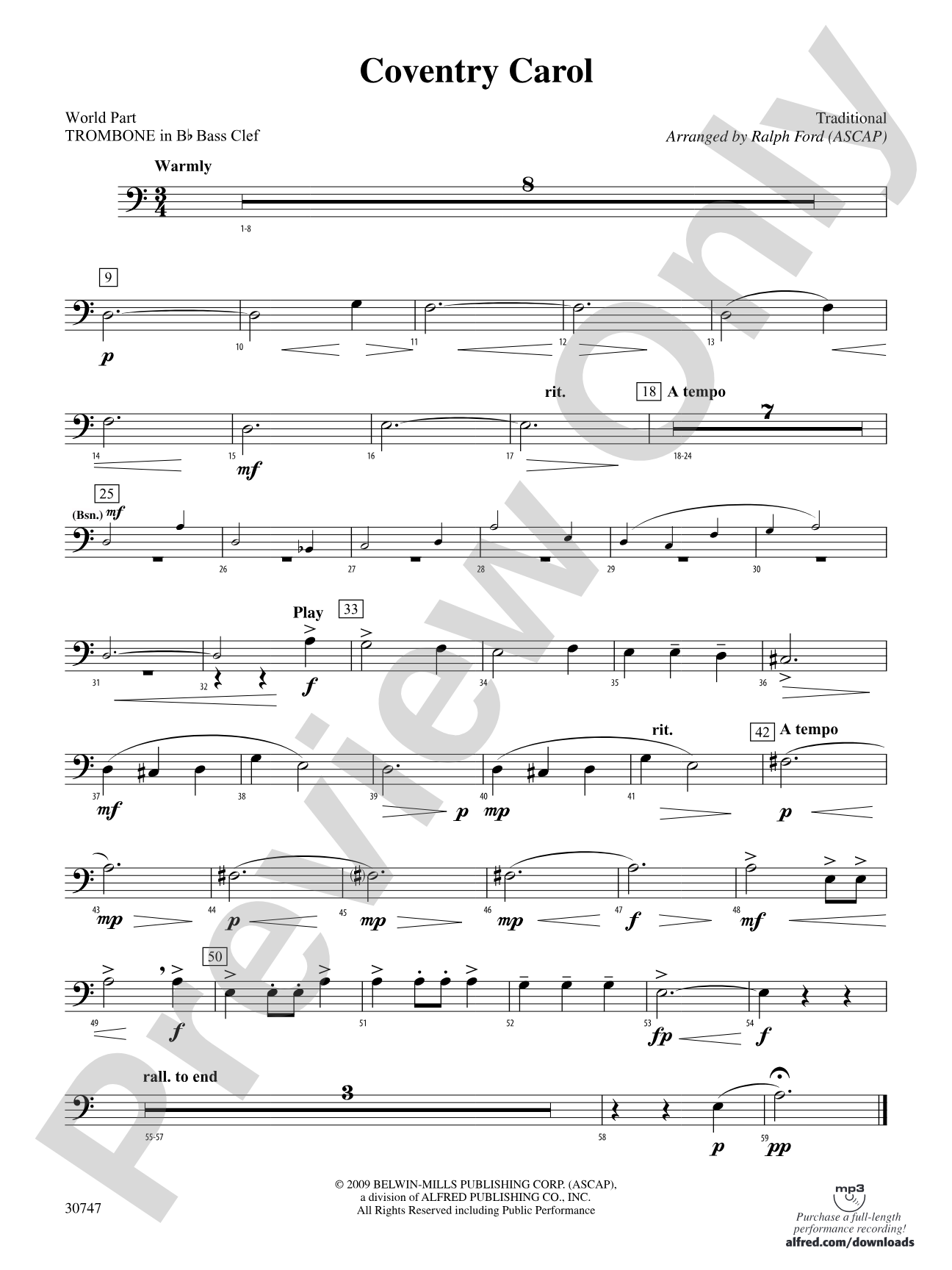 Coventry Carol: (wp) 1st B-flat Trombone B.C.