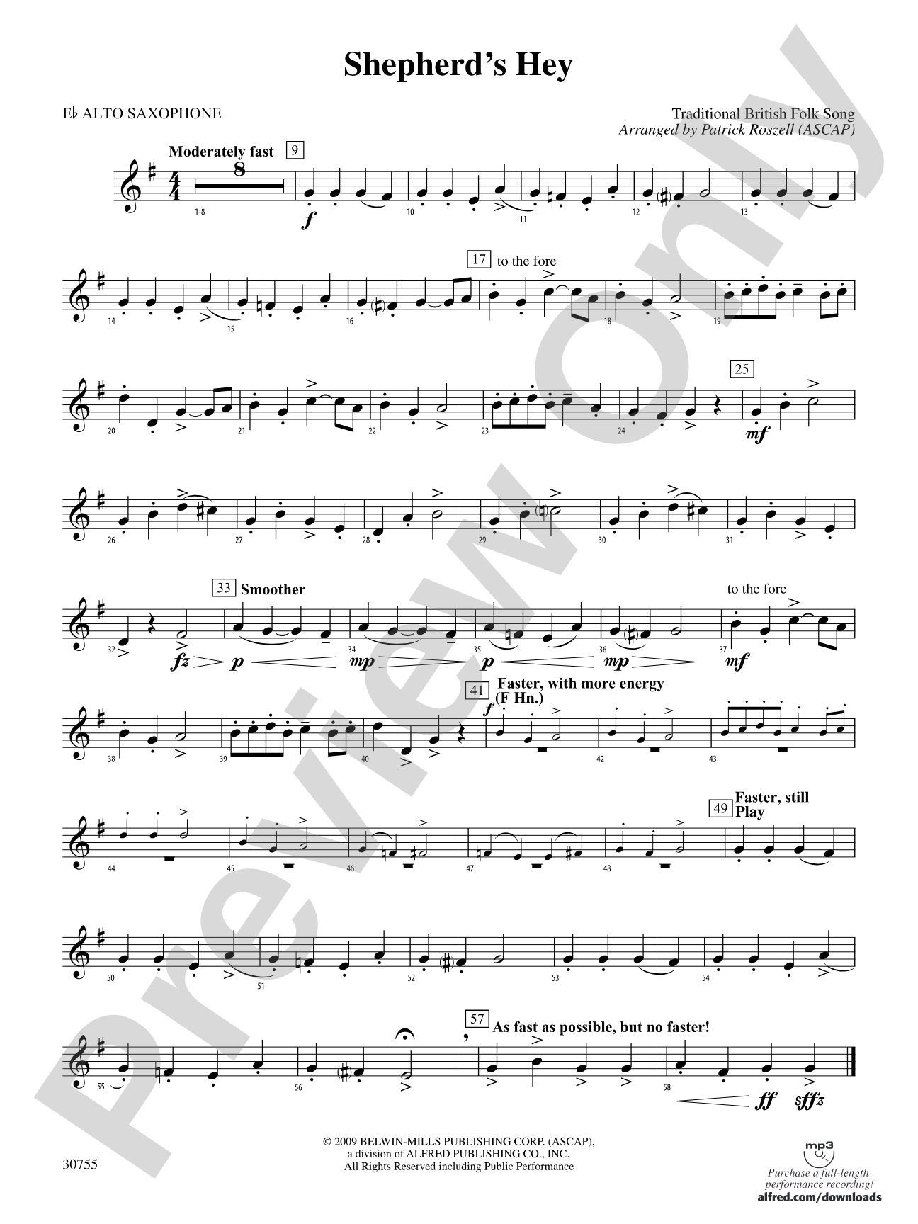 Shepherd's Hey: E-flat Alto Saxophone