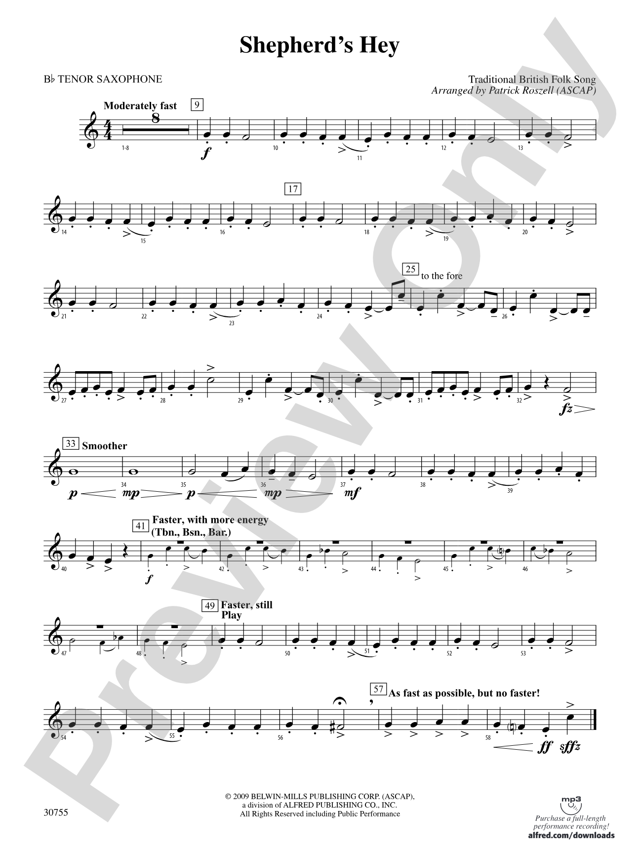 Shepherd's Hey: B-flat Tenor Saxophone