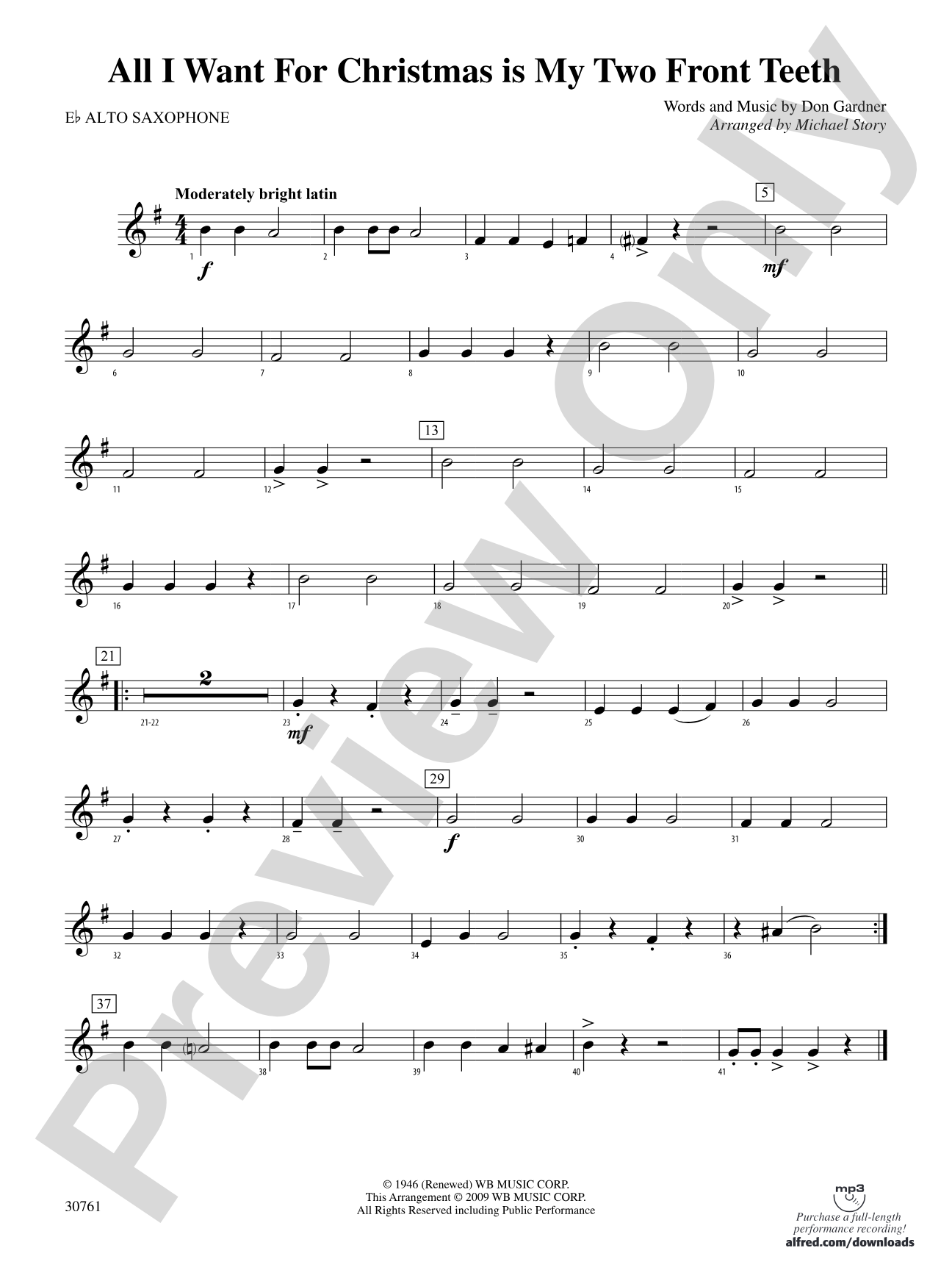 All I Want for Christmas Is My Two Front Teeth: E-flat Alto Saxophone