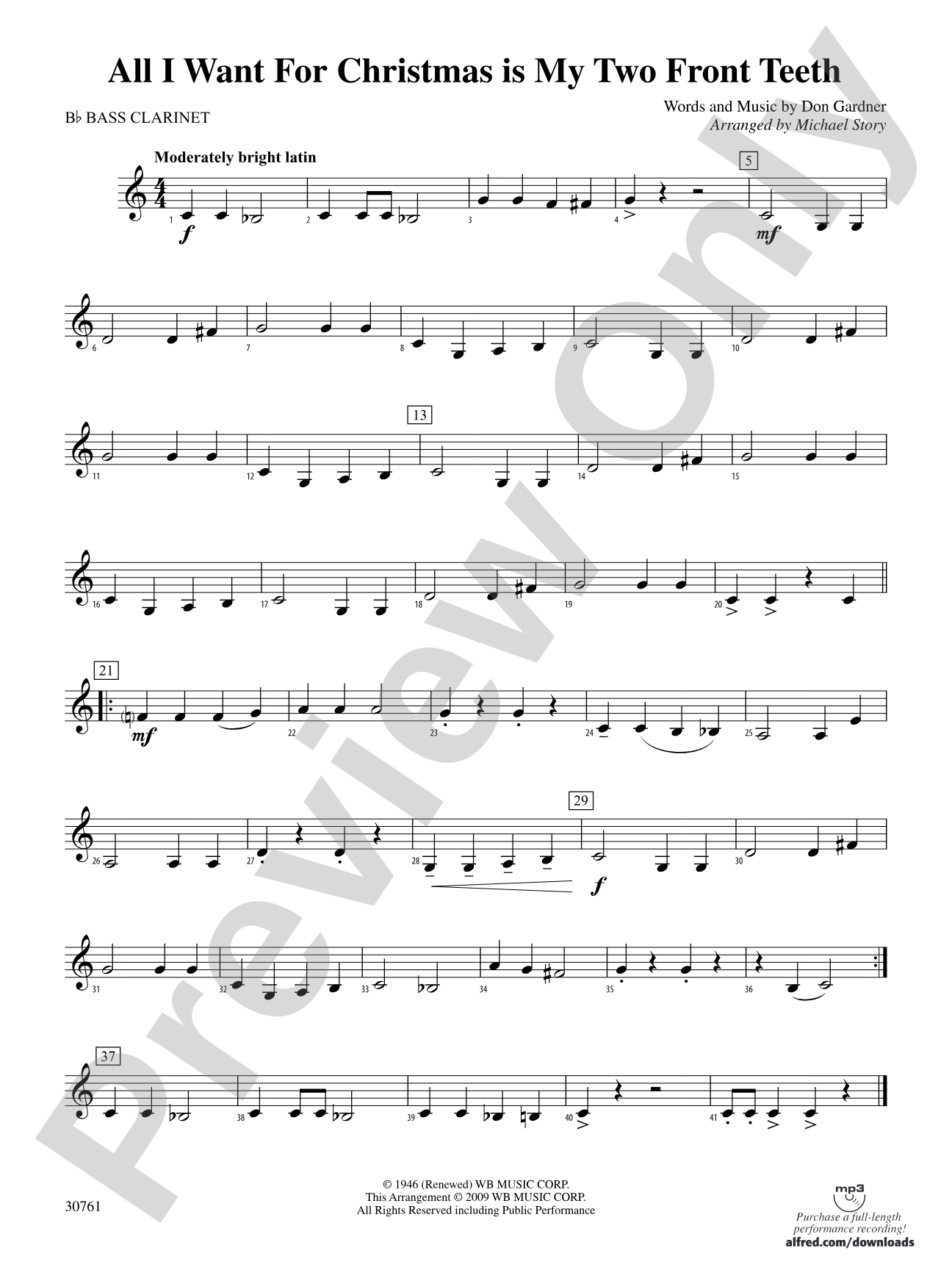 All I Want for Christmas Is My Two Front Teeth: B-flat Bass Clarinet