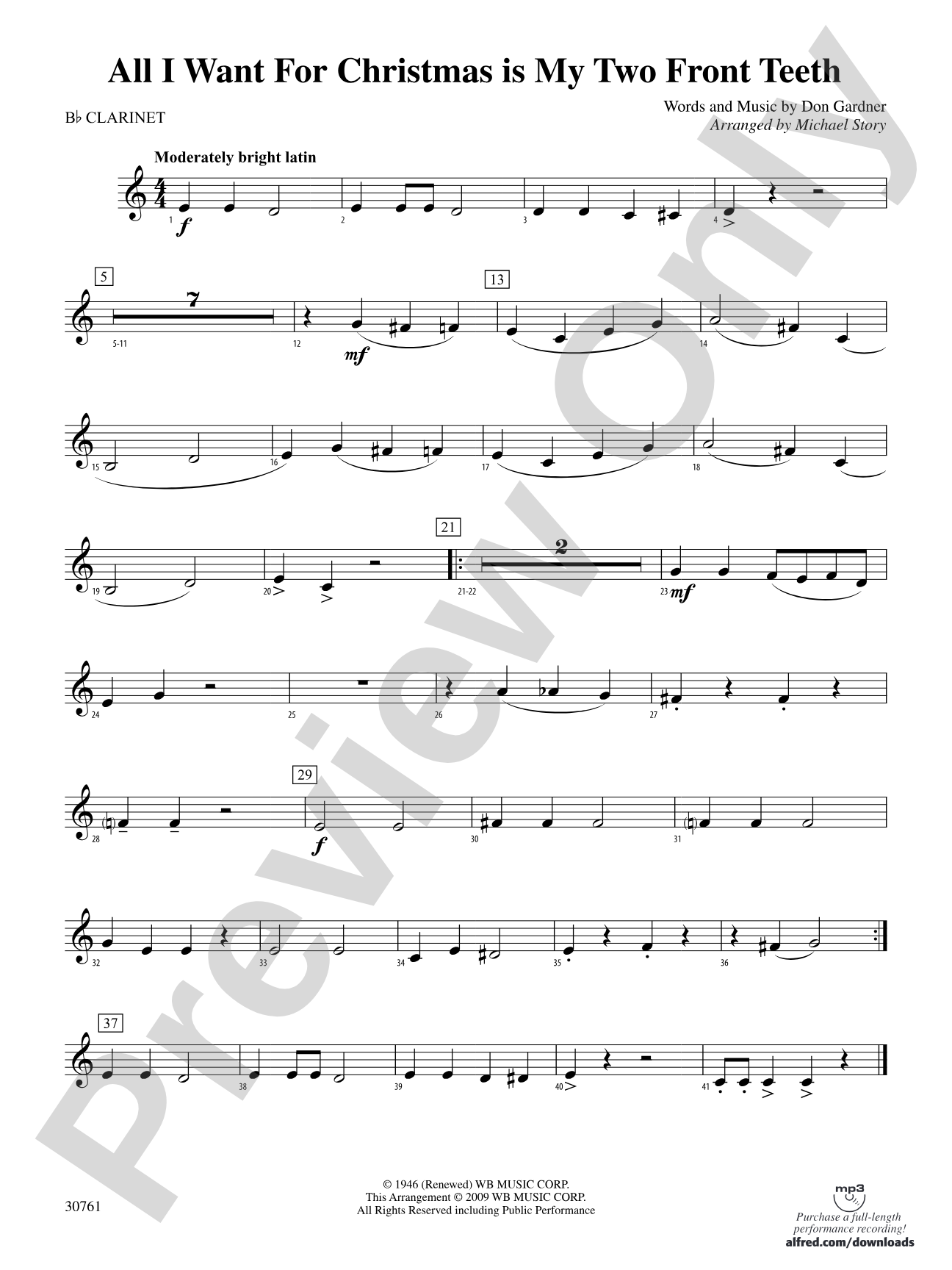 All I Want for Christmas Is My Two Front Teeth: 1st B-flat Clarinet