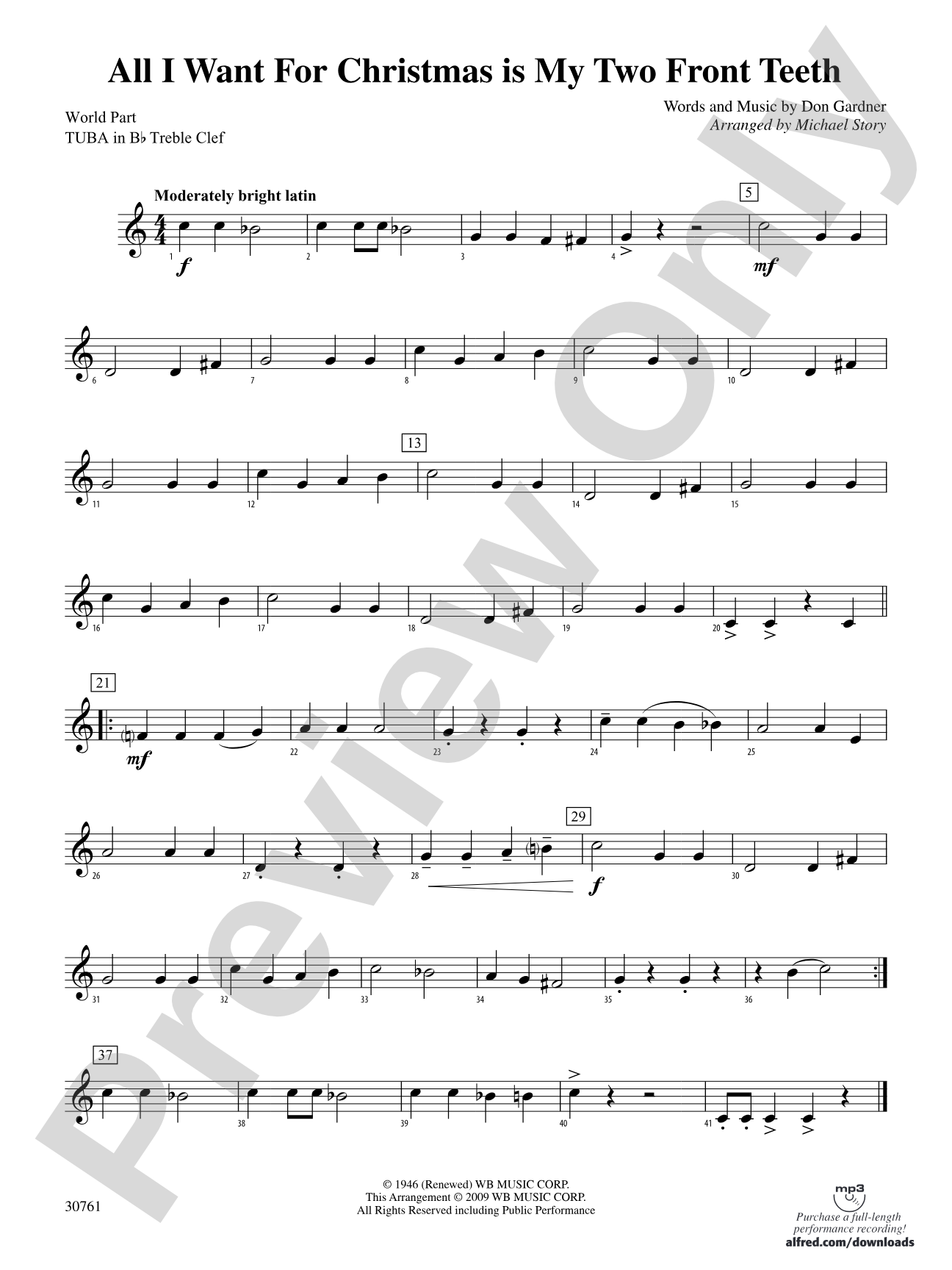 All I Want for Christmas Is My Two Front Teeth: (wp) B-flat Tuba T.C.