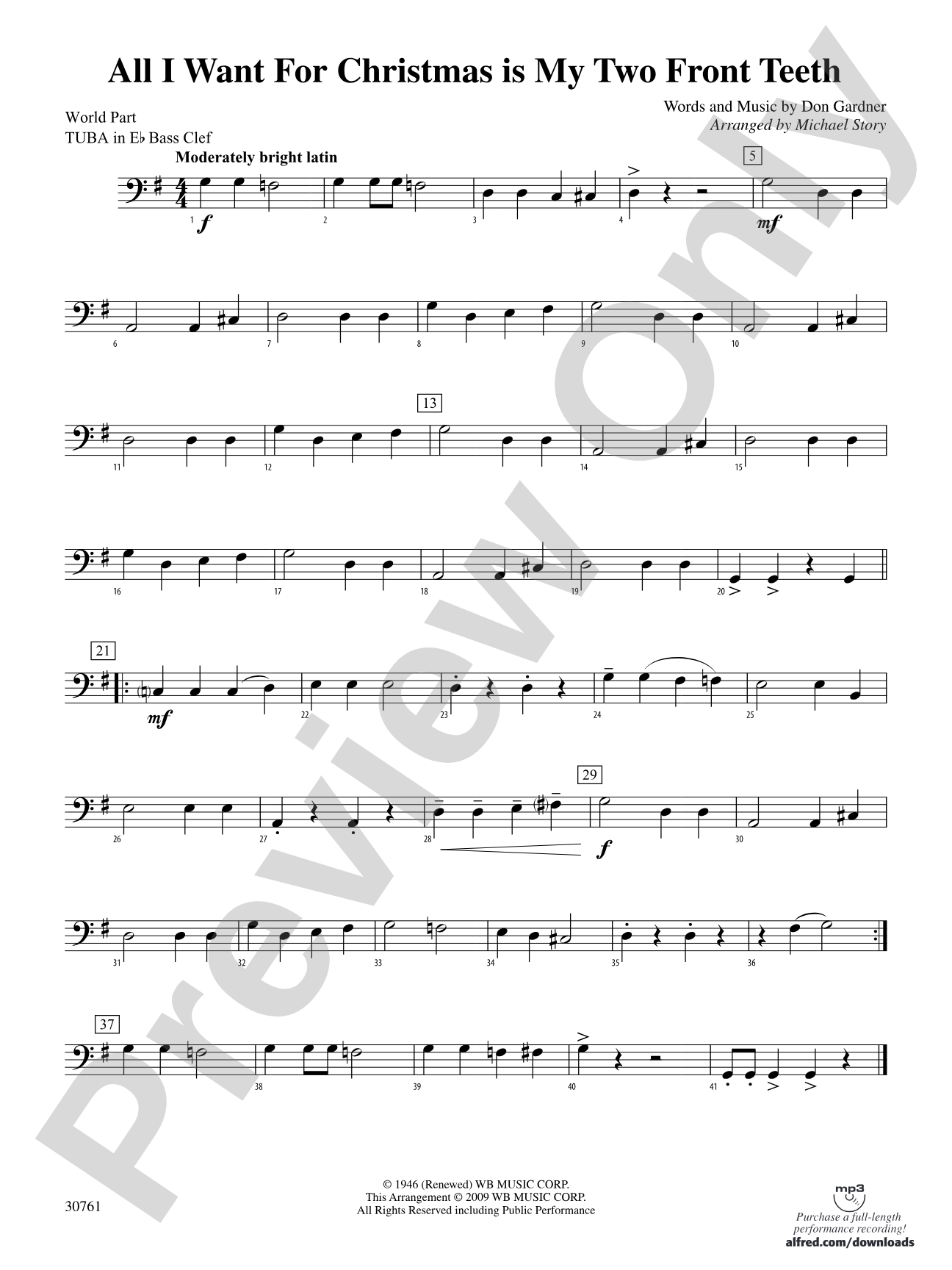 All I Want for Christmas Is My Two Front Teeth: (wp) E-flat Tuba B.C.