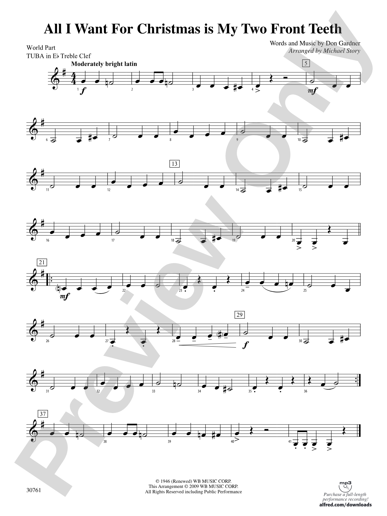 All I Want for Christmas Is My Two Front Teeth: (wp) E-flat Tuba T.C.