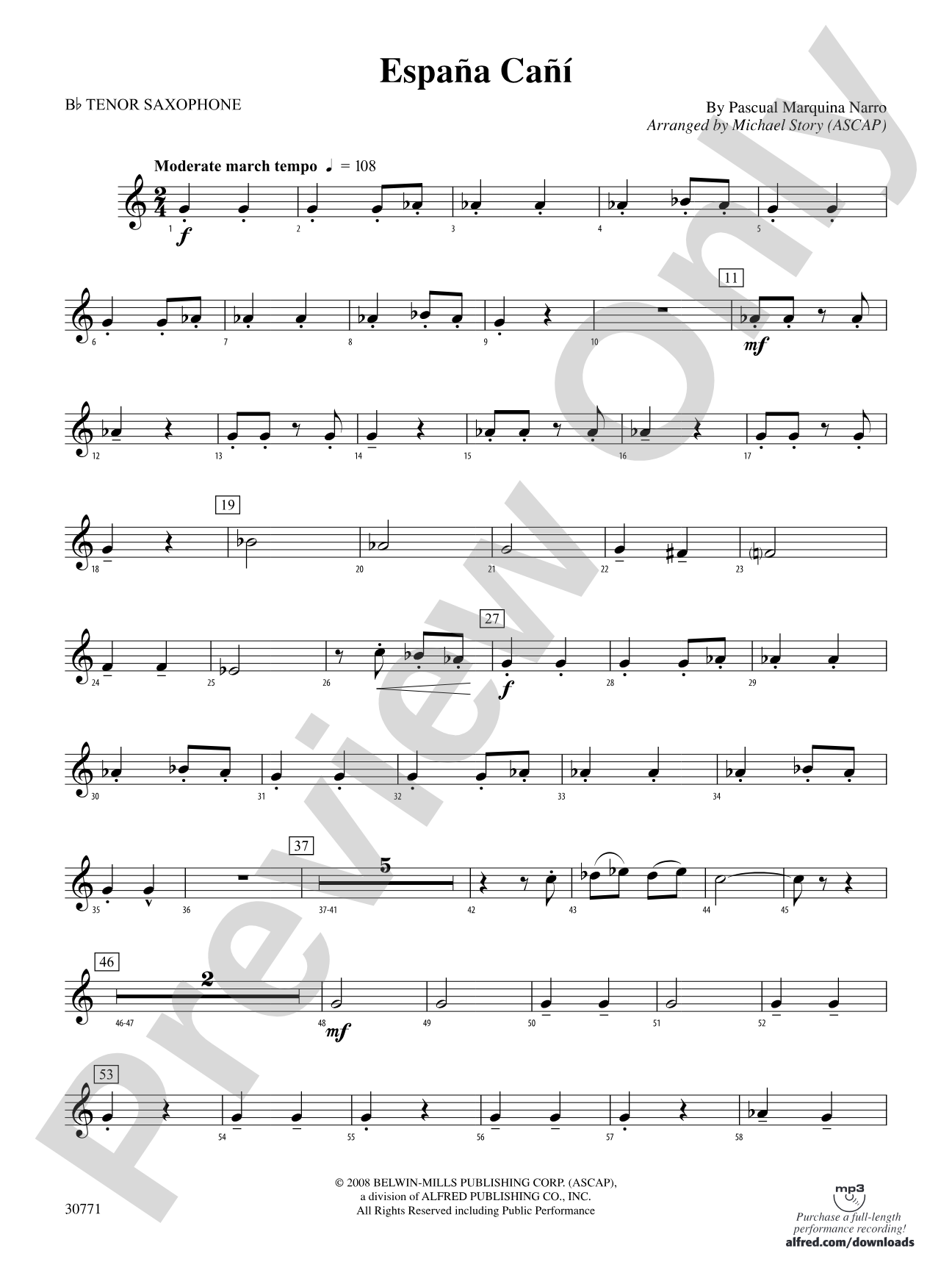 España Cañí: B-flat Tenor Saxophone