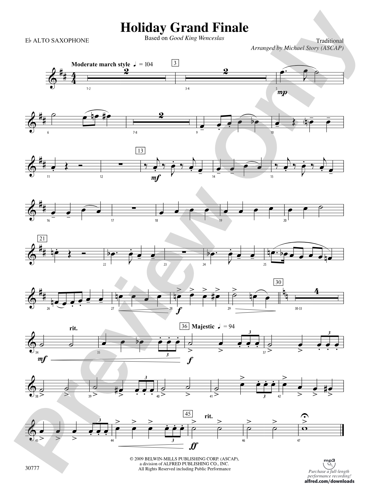 Holiday Grand Finale (Based on "Good King Wenceslas"): E-flat Alto Saxophone
