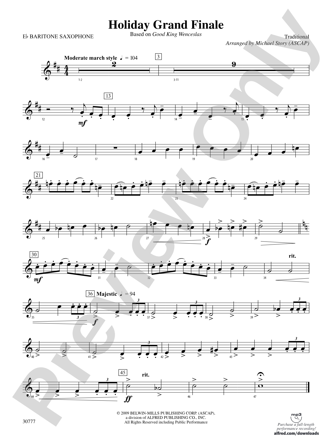 Holiday Grand Finale (Based on "Good King Wenceslas"): E-flat Baritone Saxophone