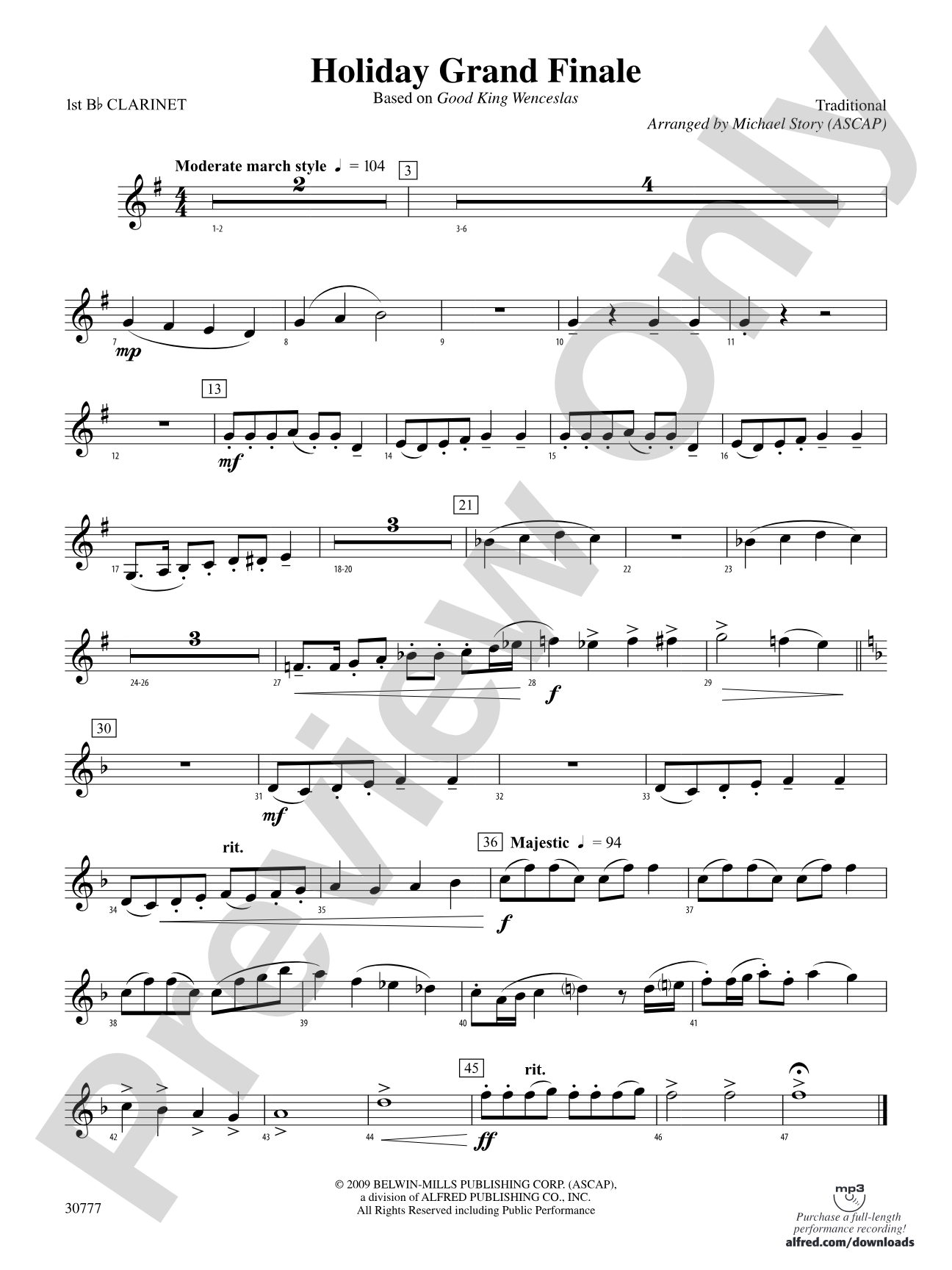 Holiday Grand Finale (Based on "Good King Wenceslas"): 1st B-flat Clarinet