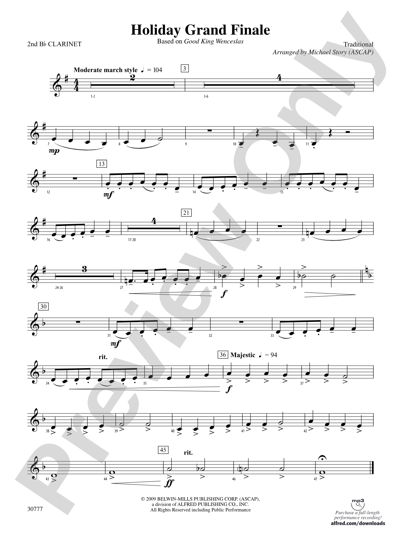 Holiday Grand Finale (Based on "Good King Wenceslas"): 2nd B-flat Clarinet