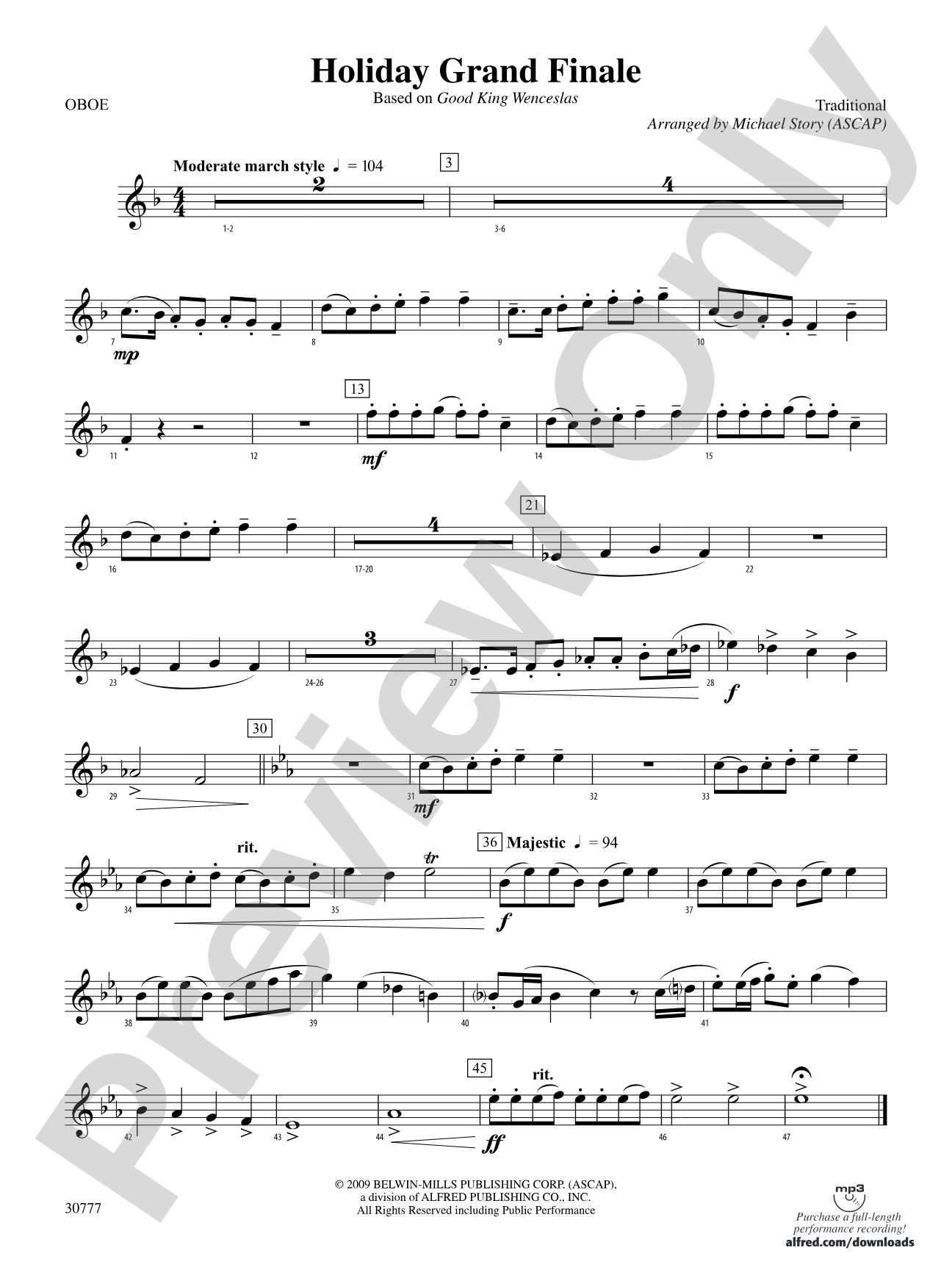 Holiday Grand Finale (Based on "Good King Wenceslas"): Oboe