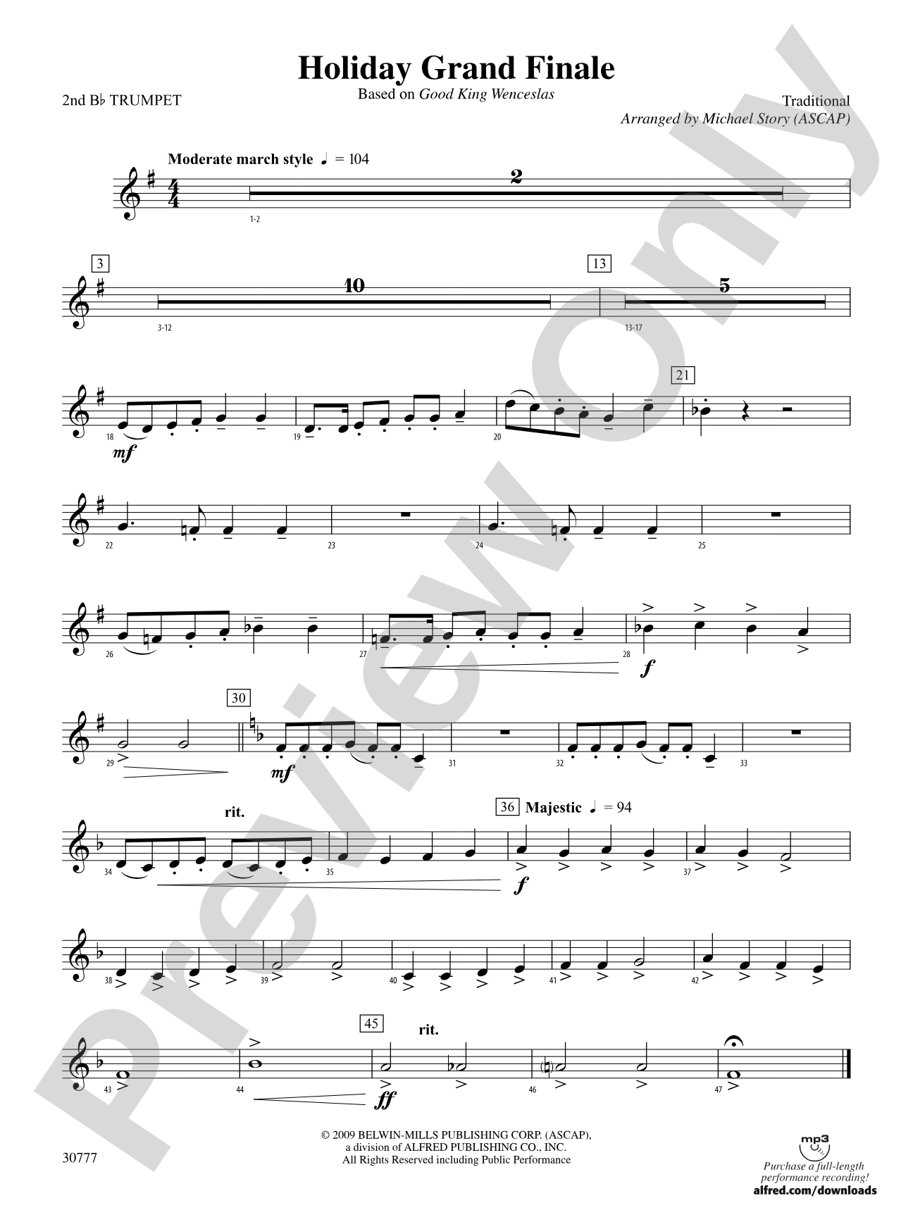 Holiday Grand Finale (Based on "Good King Wenceslas"): 2nd B-flat Trumpet