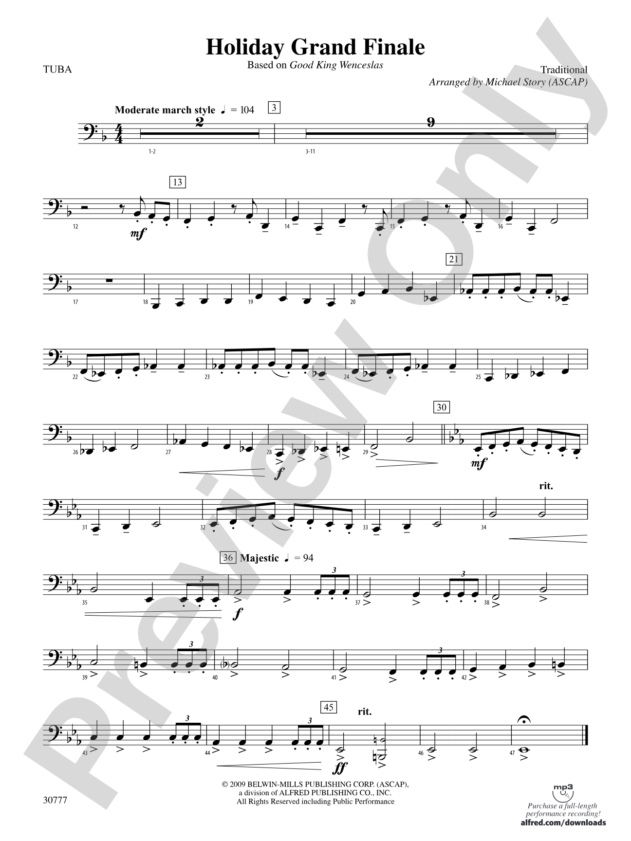 Holiday Grand Finale (Based on "Good King Wenceslas"): Tuba