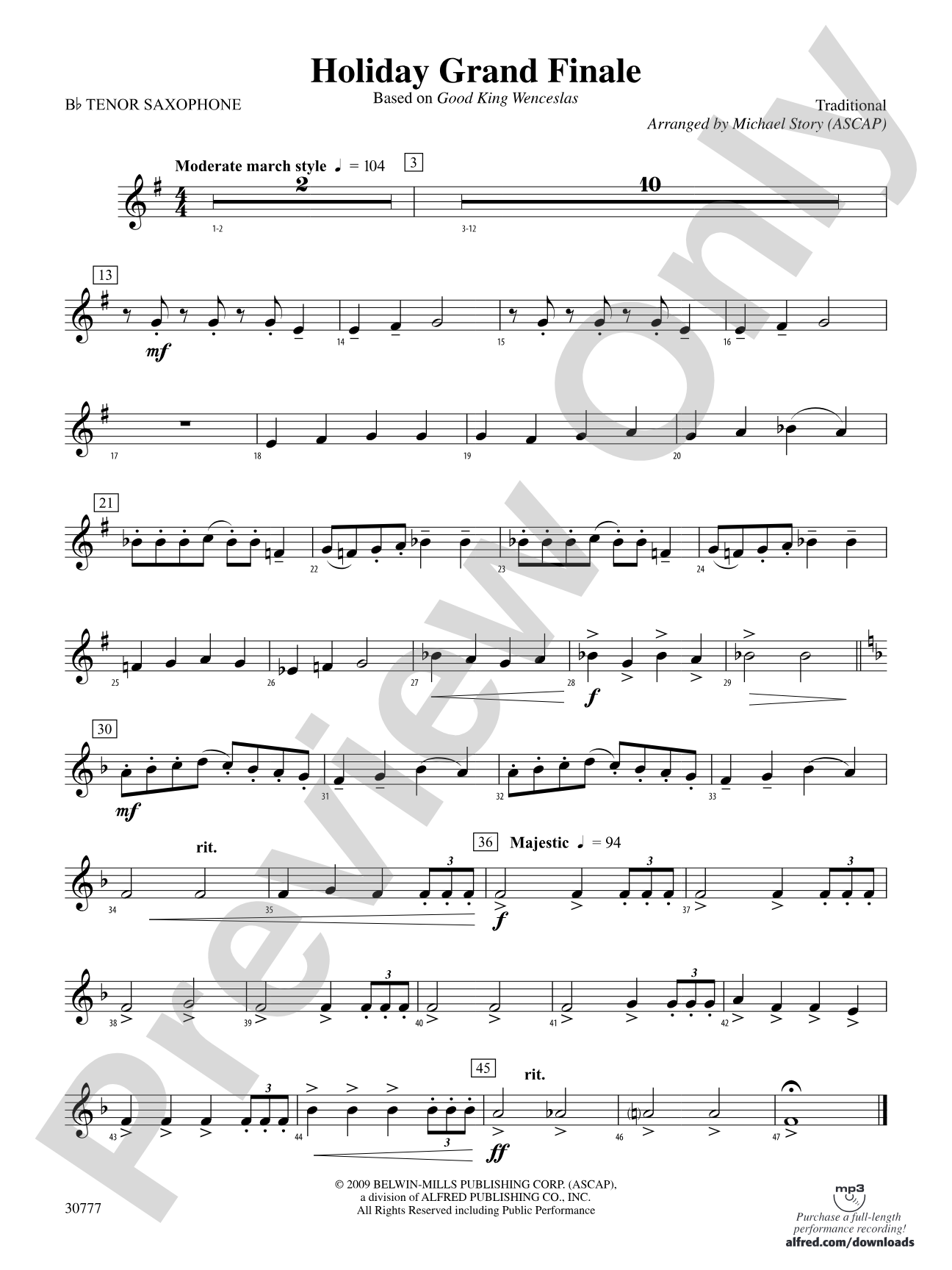 Holiday Grand Finale (Based on "Good King Wenceslas"): B-flat Tenor Saxophone