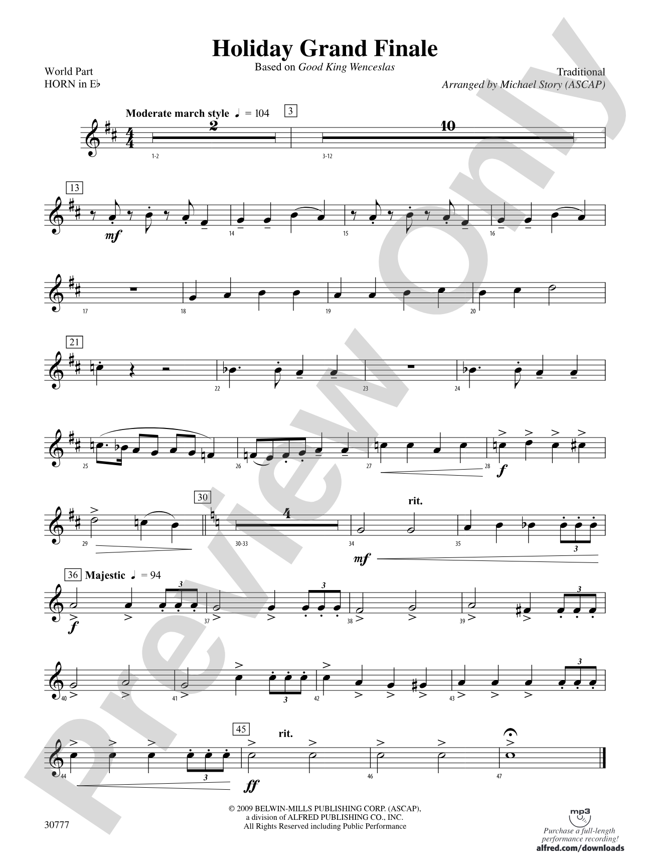 Holiday Grand Finale (Based on "Good King Wenceslas"): (wp) 1st Horn in E-flat