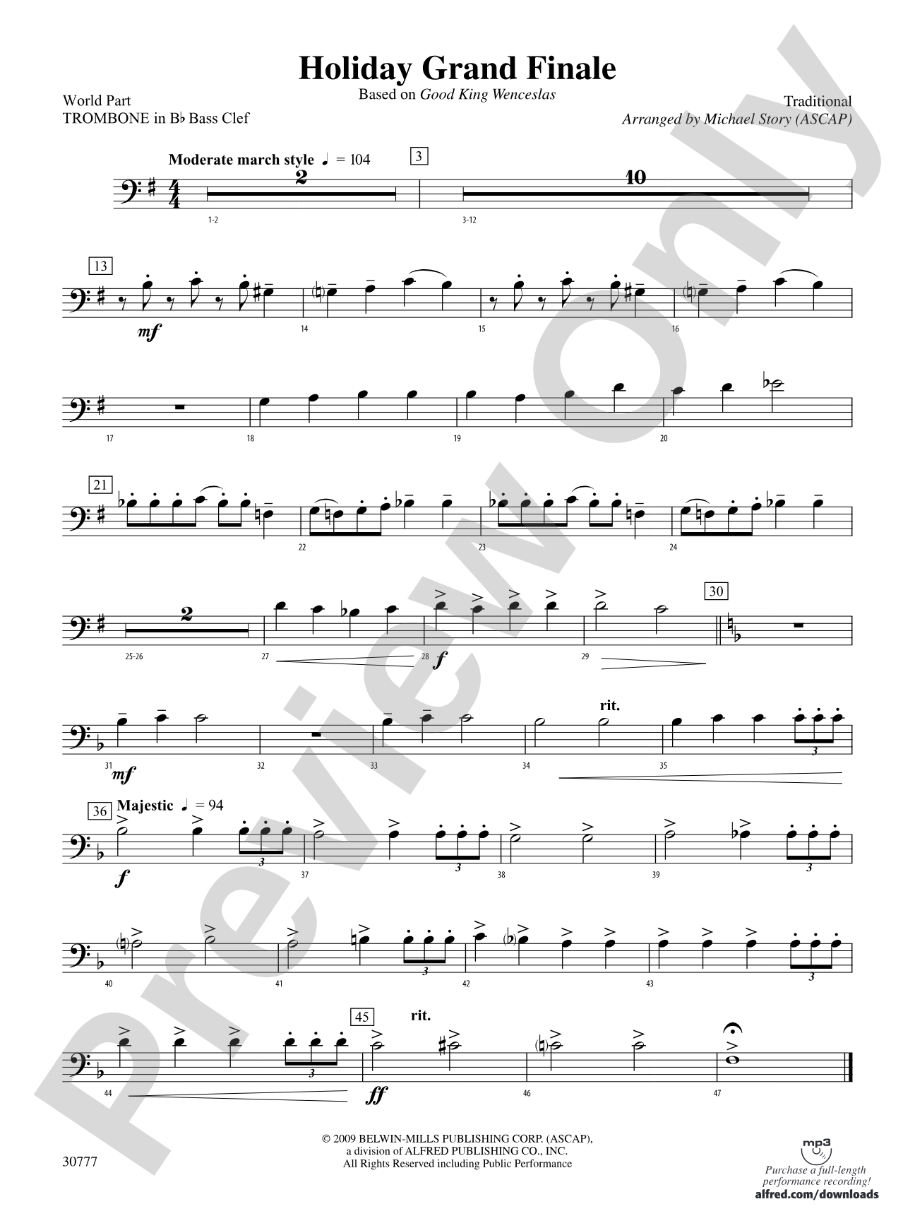Holiday Grand Finale (Based on "Good King Wenceslas"): (wp) 1st B-flat Trombone B.C.