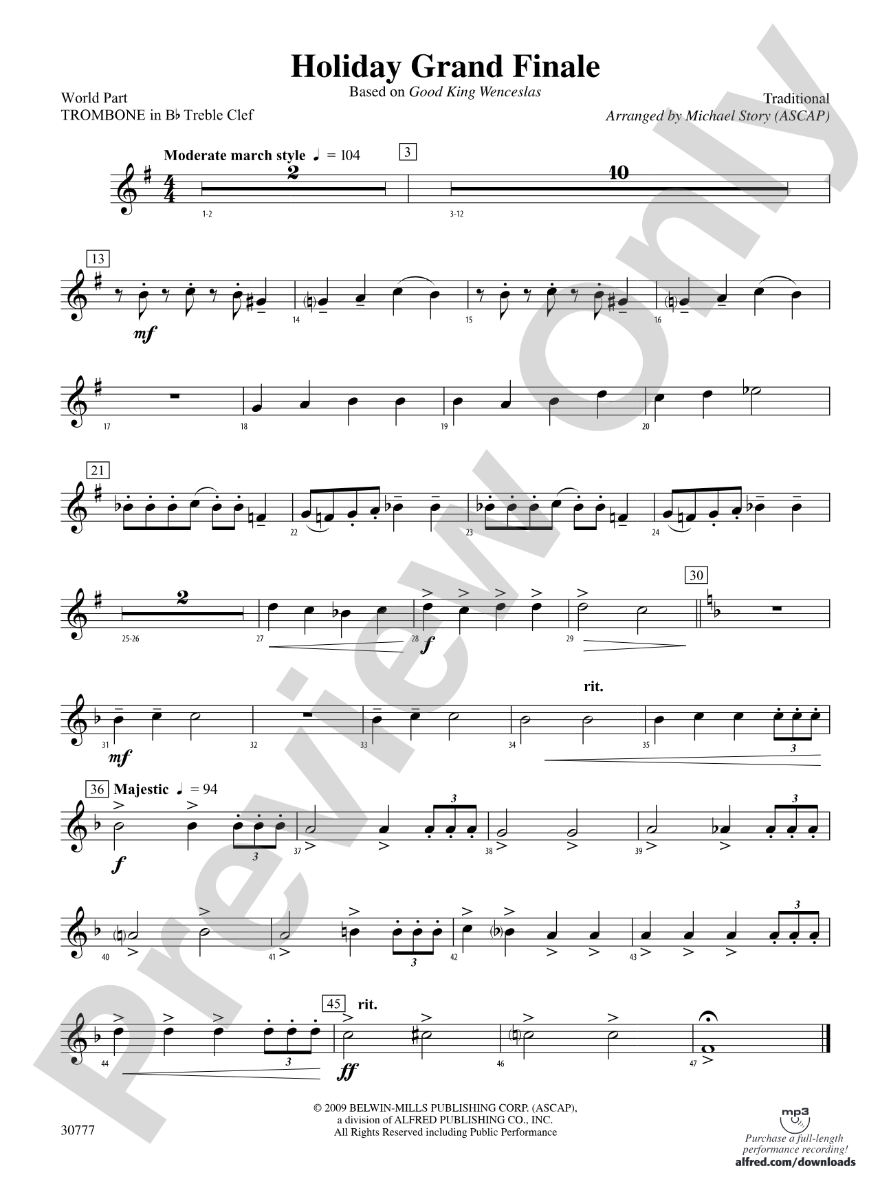 Holiday Grand Finale (Based on "Good King Wenceslas"): (wp) 1st B-flat Trombone T.C.