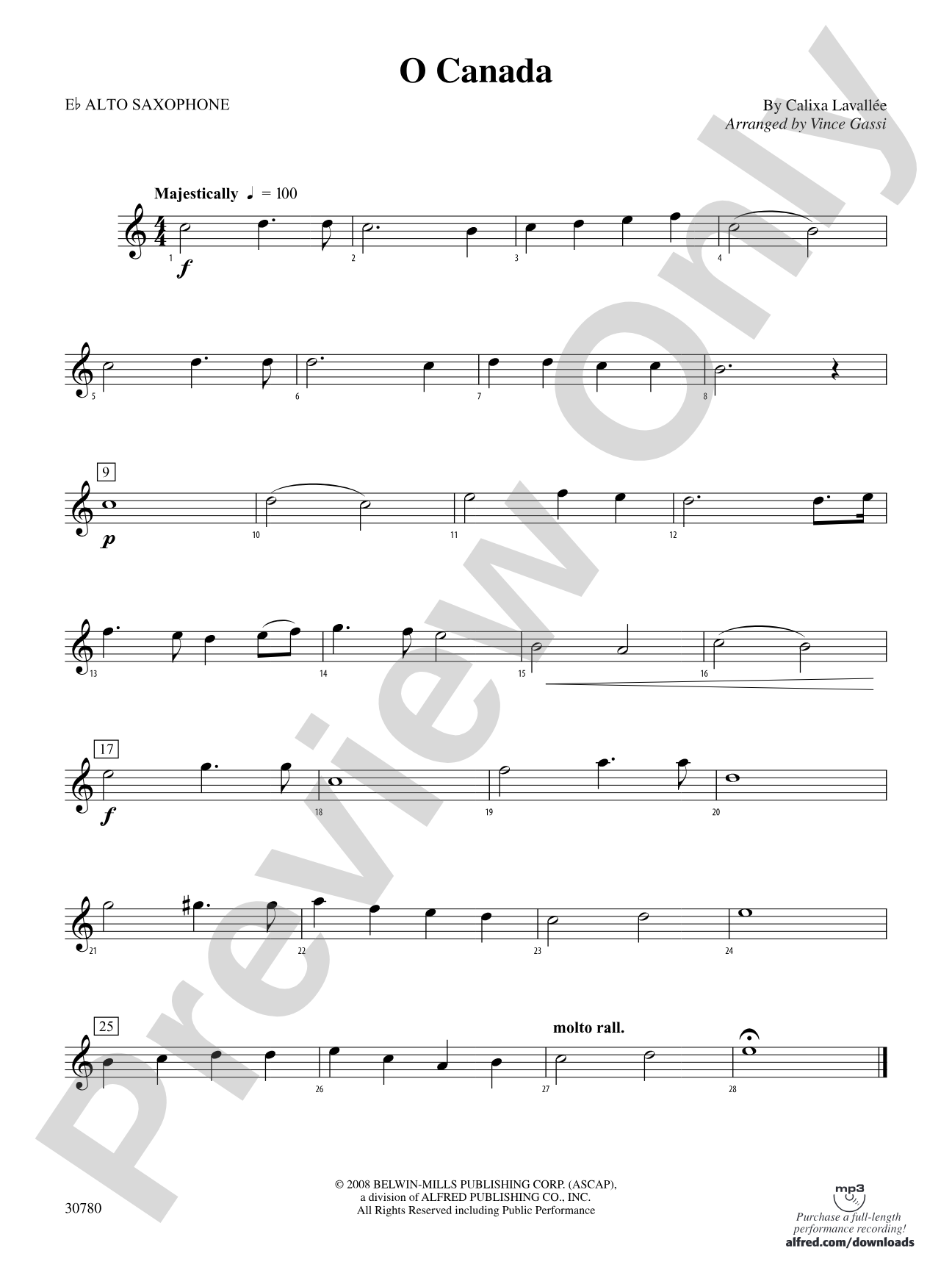 O Canada: E-flat Alto Saxophone