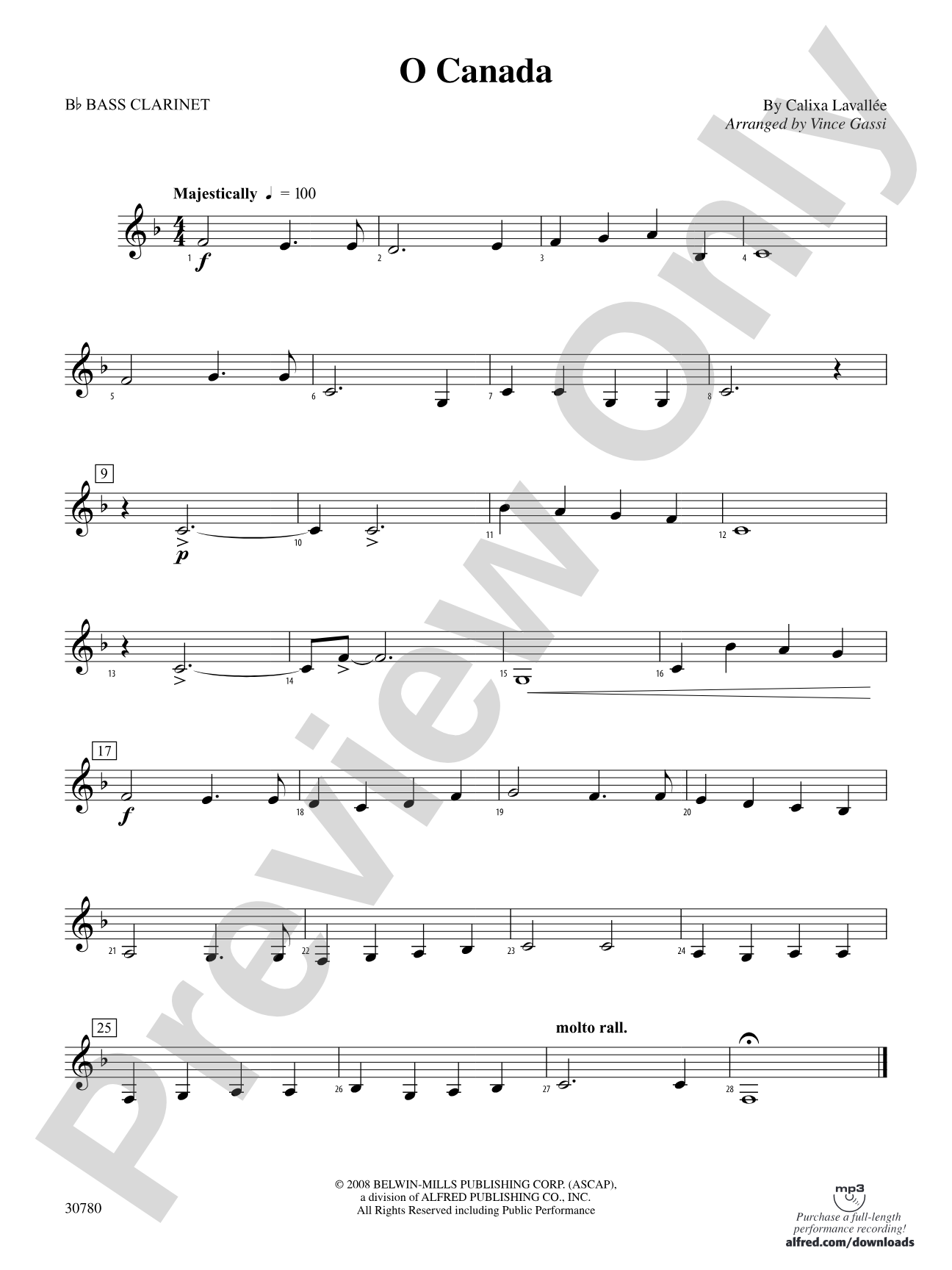 O Canada: B-flat Bass Clarinet