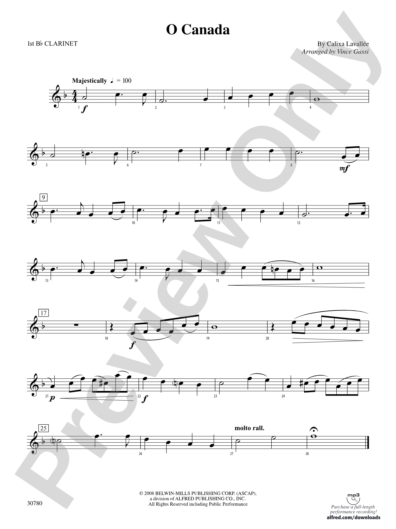 O Canada: 1st B-flat Clarinet