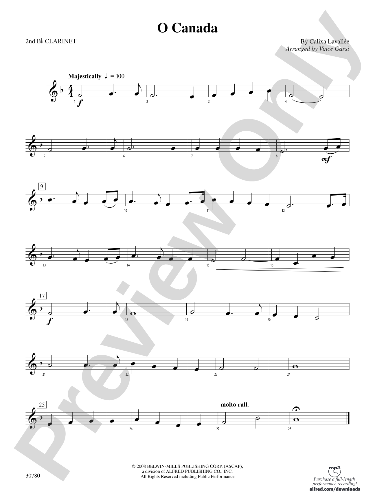 O Canada: 2nd B-flat Clarinet