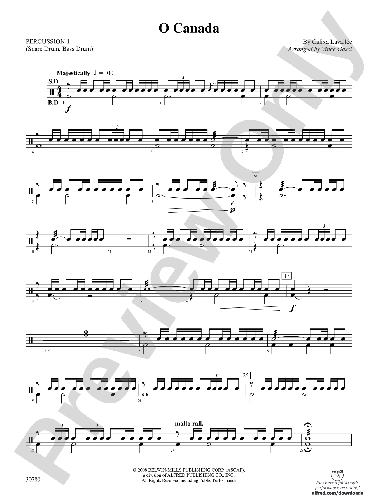 O Canada: 1st Percussion