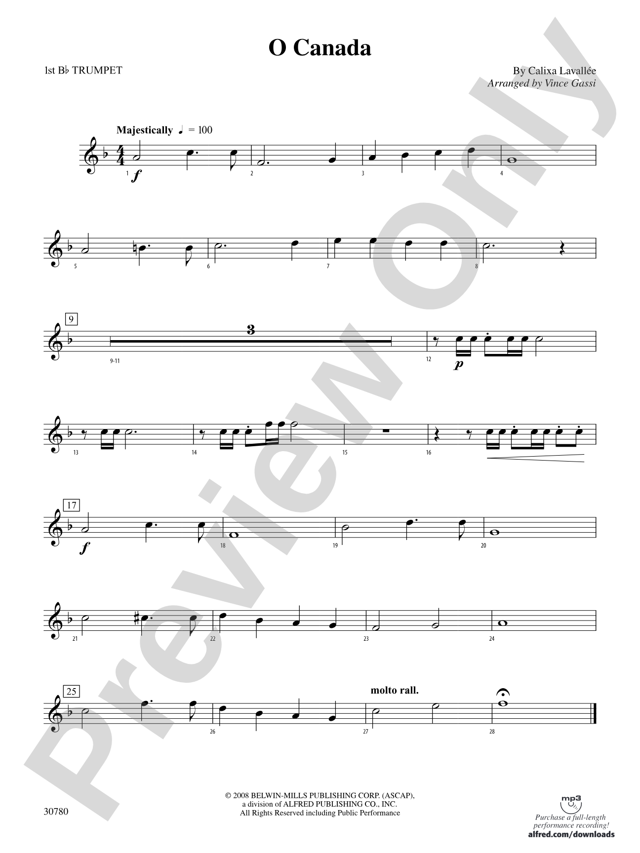 O Canada: 1st B-flat Trumpet