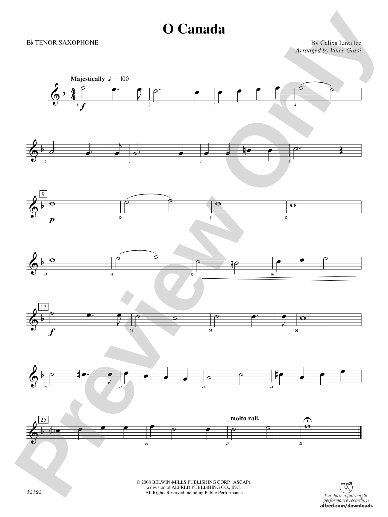 O Canada: B-flat Tenor Saxophone