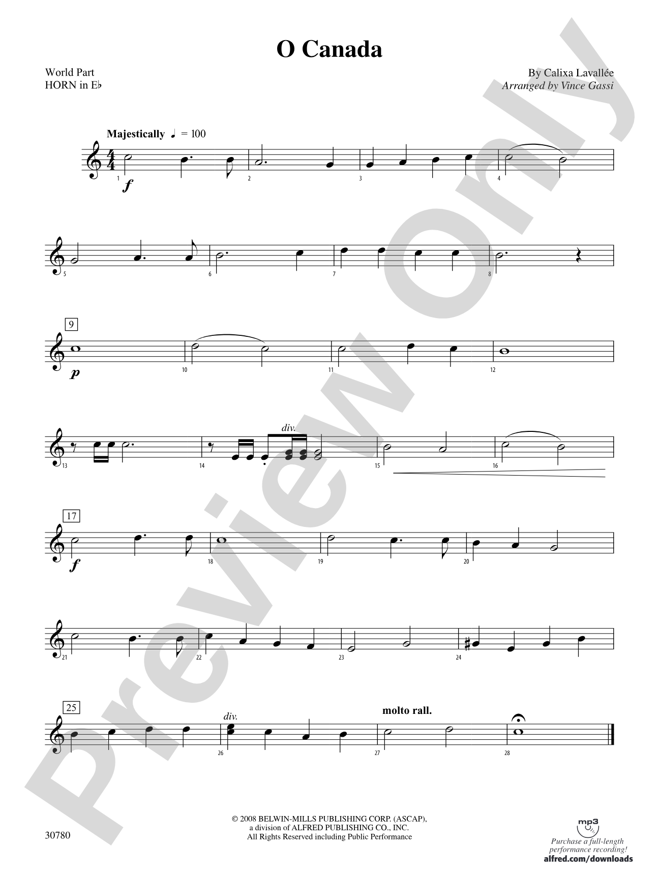 O Canada: (wp) 1st Horn in E-flat