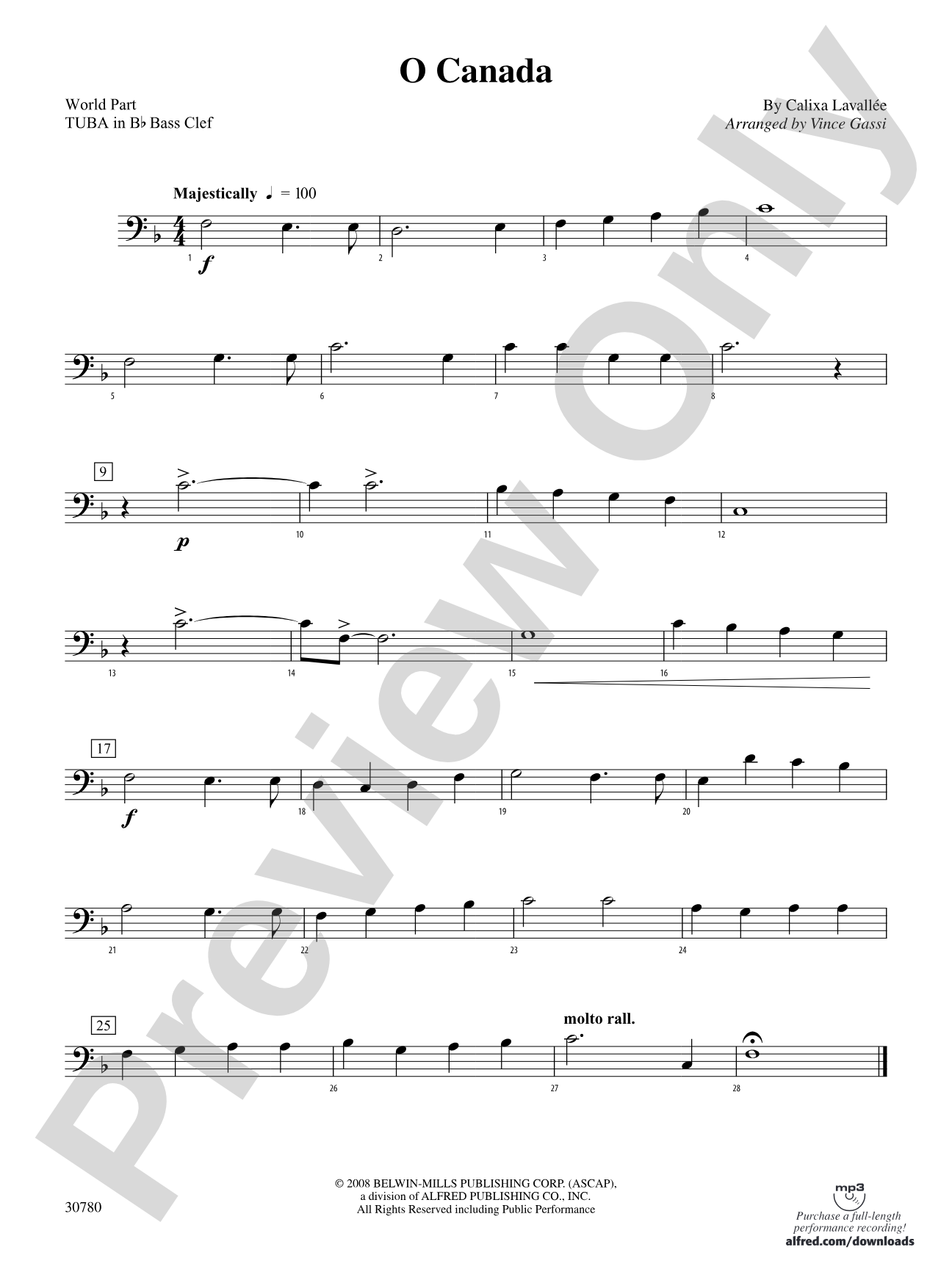 O Canada: (wp) B-flat Tuba B.C.