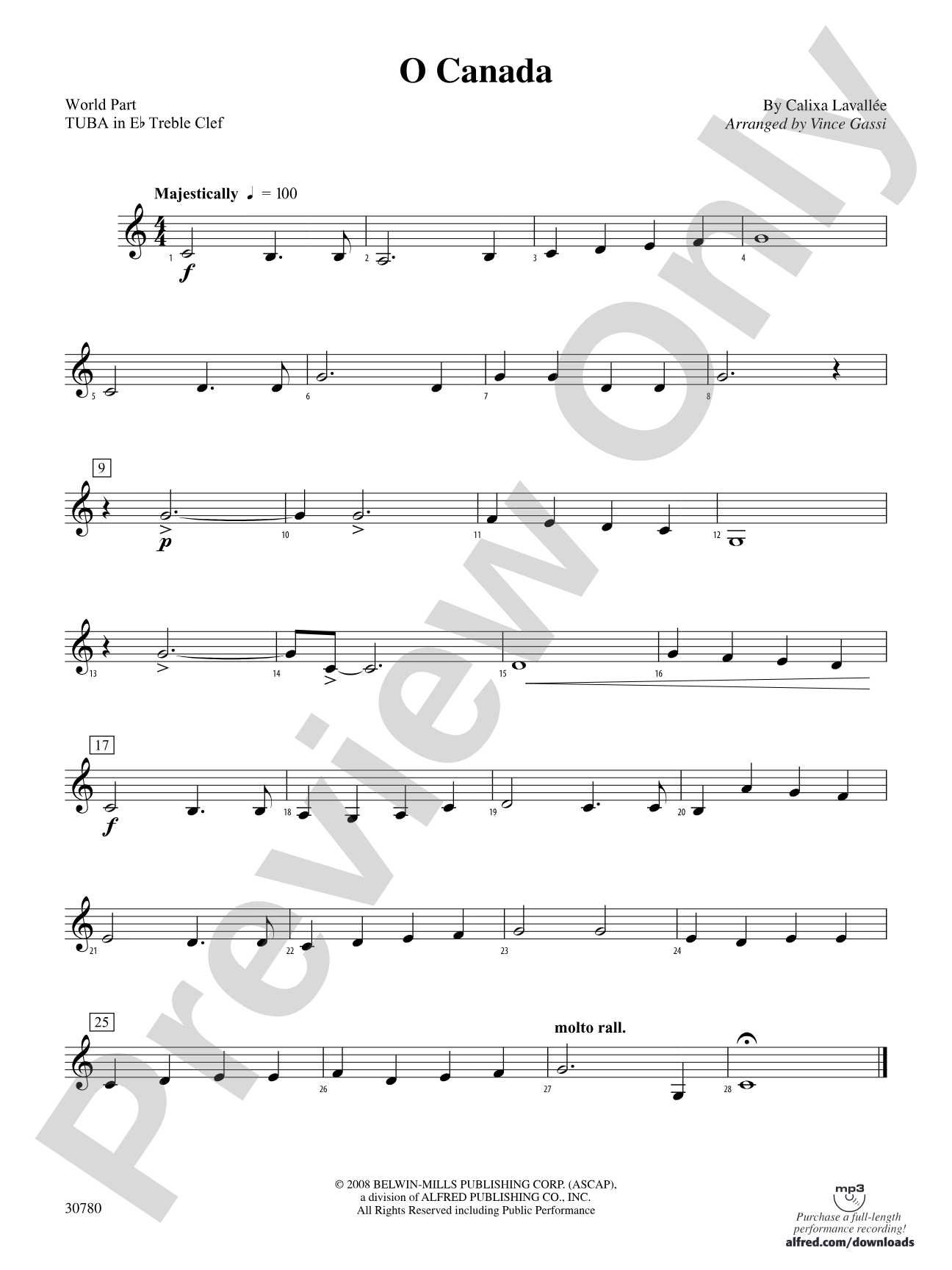 O Canada: (wp) E-flat Tuba T.C.