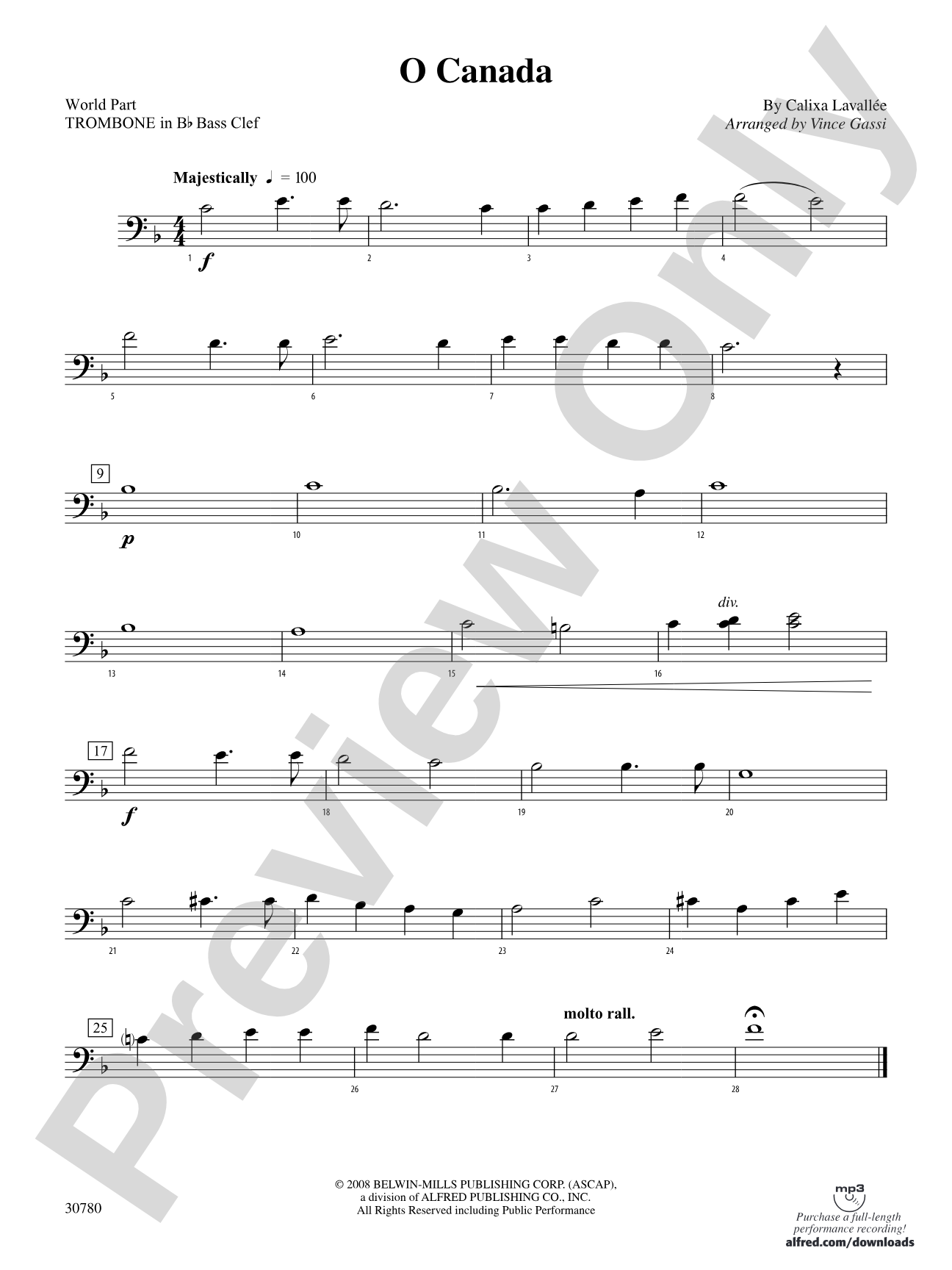 O Canada: (wp) 1st B-flat Trombone B.C.