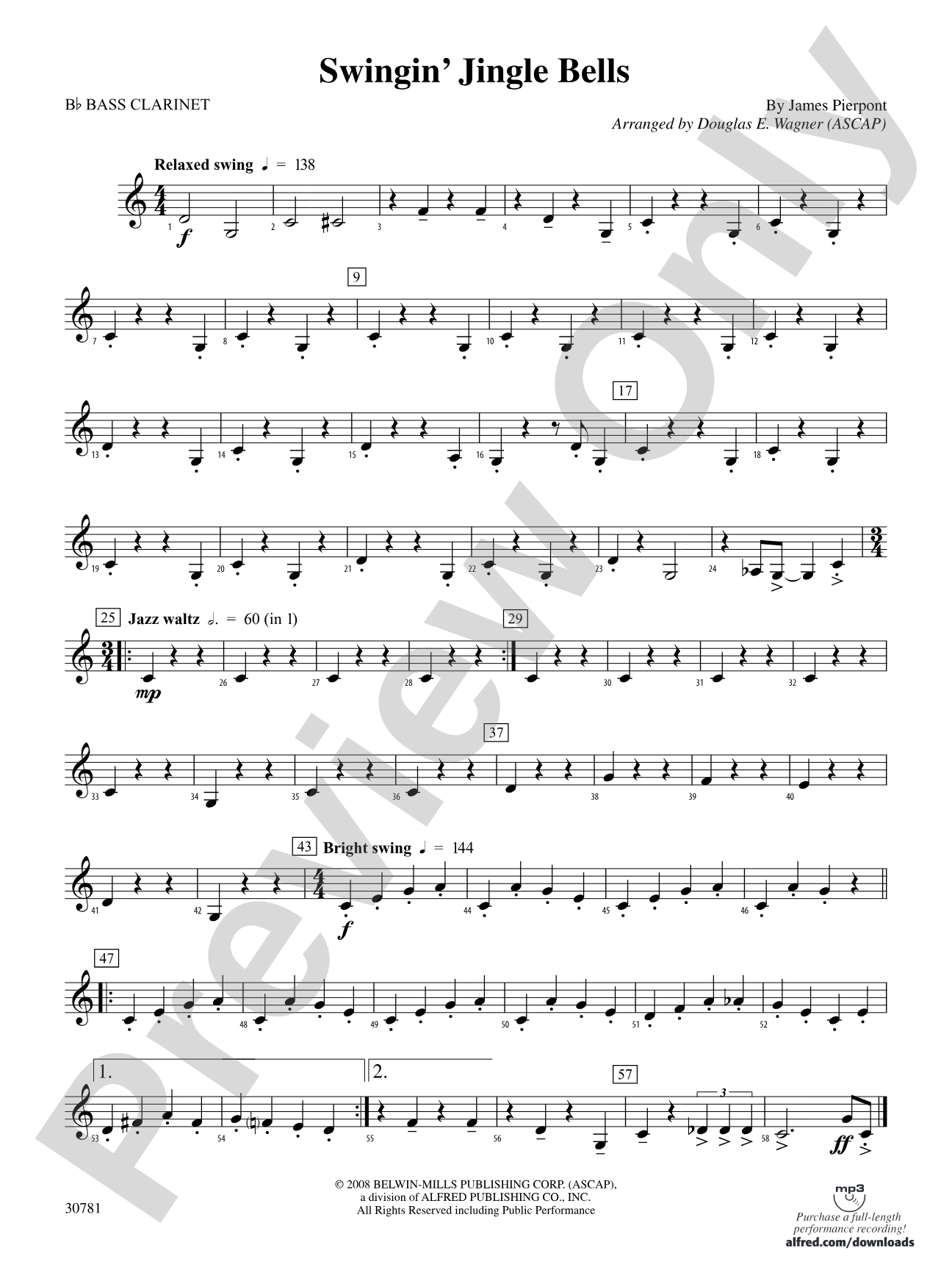 Swingin' Jingle Bells: B-flat Bass Clarinet