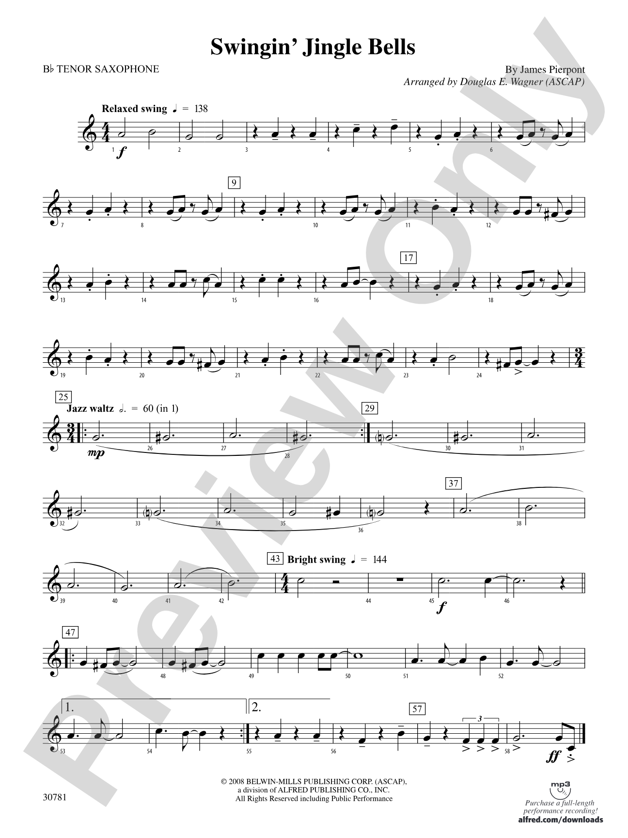 Swingin' Jingle Bells: B-flat Tenor Saxophone