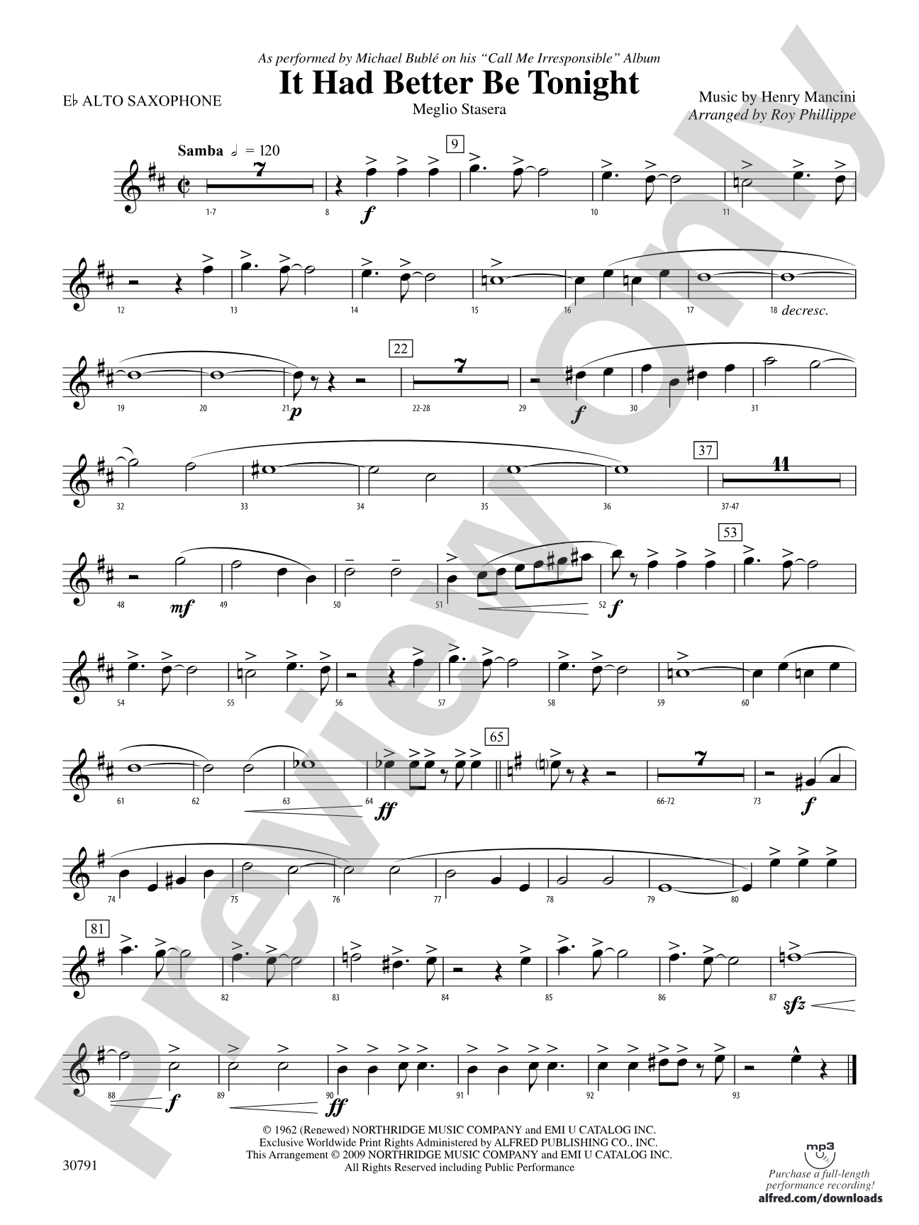 It Had Better Be Tonight (Meglio Stasera): E-flat Alto Saxophone