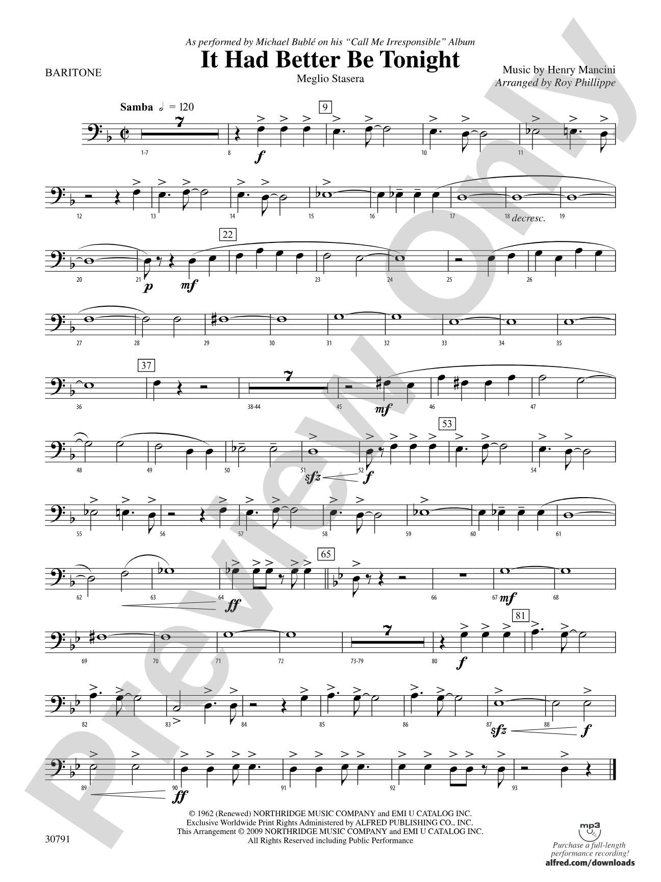 It Had Better Be Tonight (Meglio Stasera): Baritone B.C.