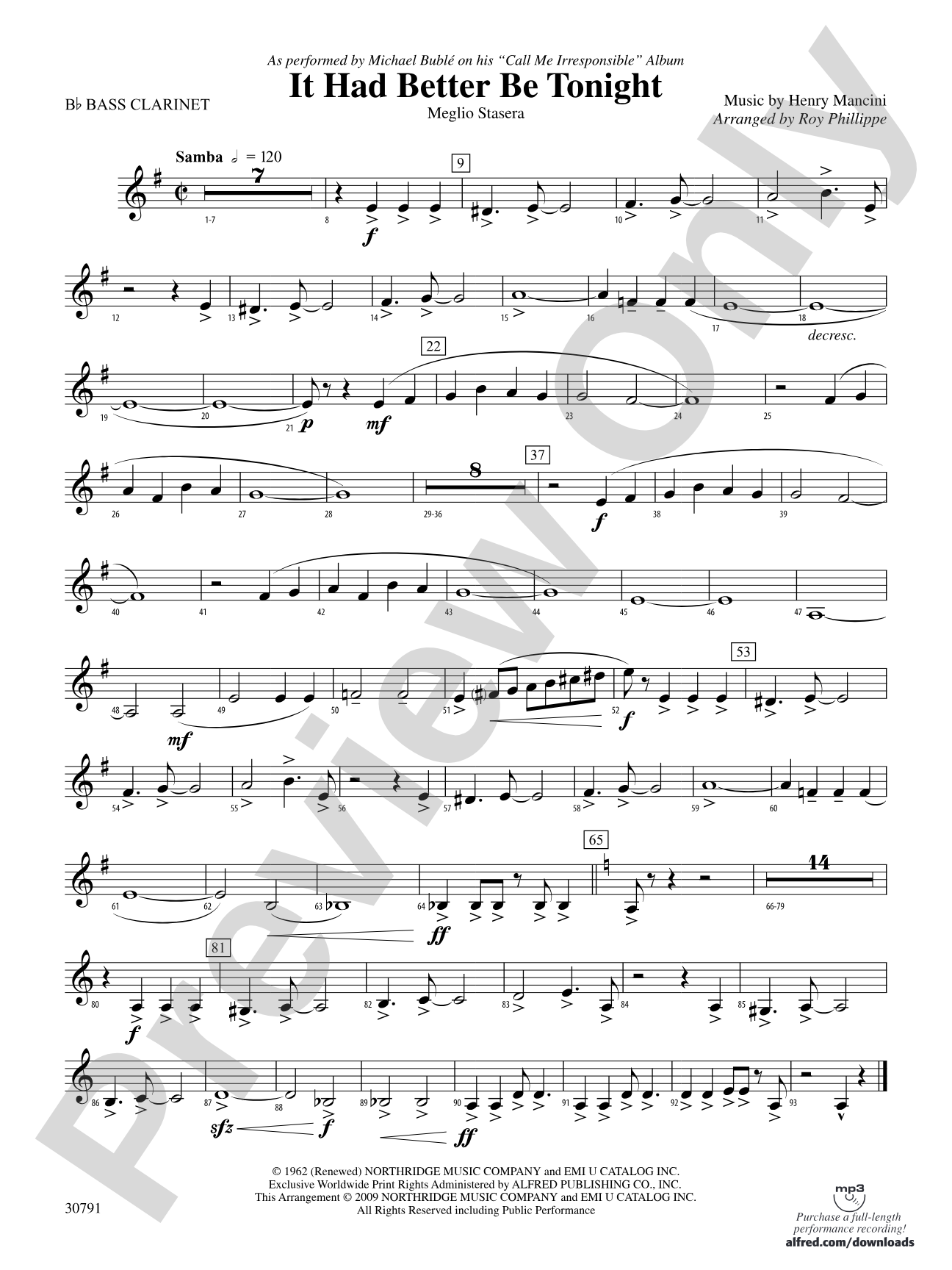 It Had Better Be Tonight (Meglio Stasera): B-flat Bass Clarinet