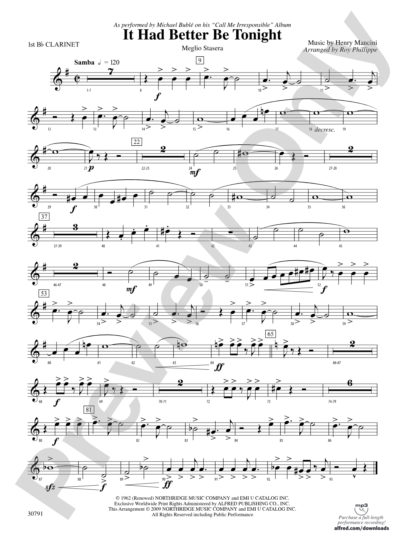 It Had Better Be Tonight (Meglio Stasera): 1st B-flat Clarinet