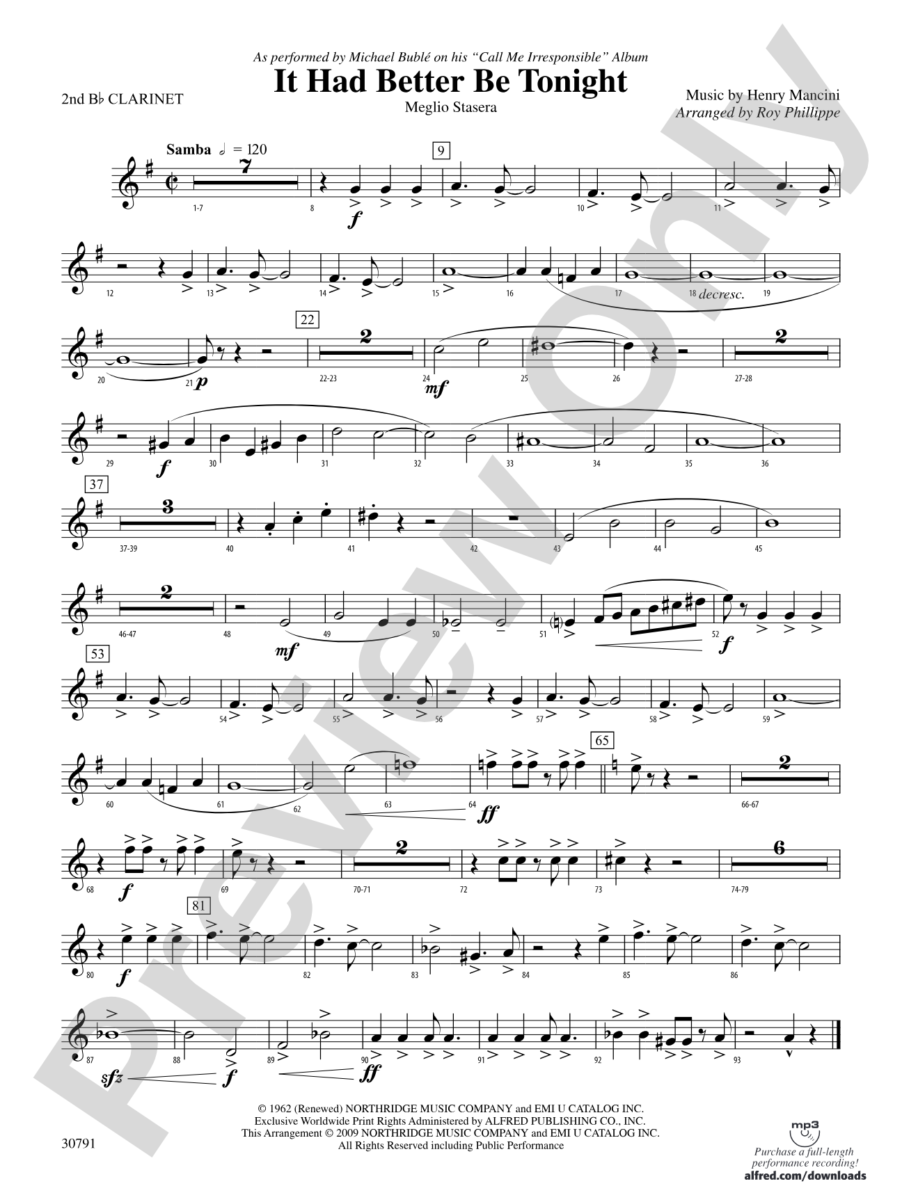 It Had Better Be Tonight (Meglio Stasera): 2nd B-flat Clarinet