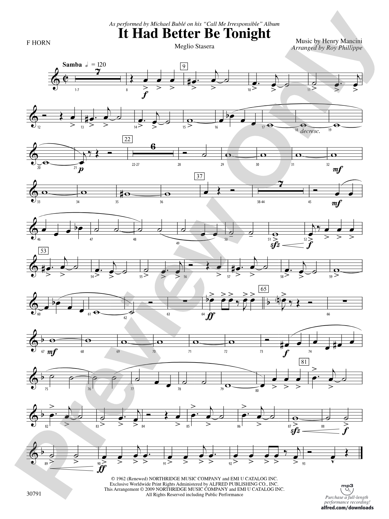 It Had Better Be Tonight (Meglio Stasera): 1st F Horn