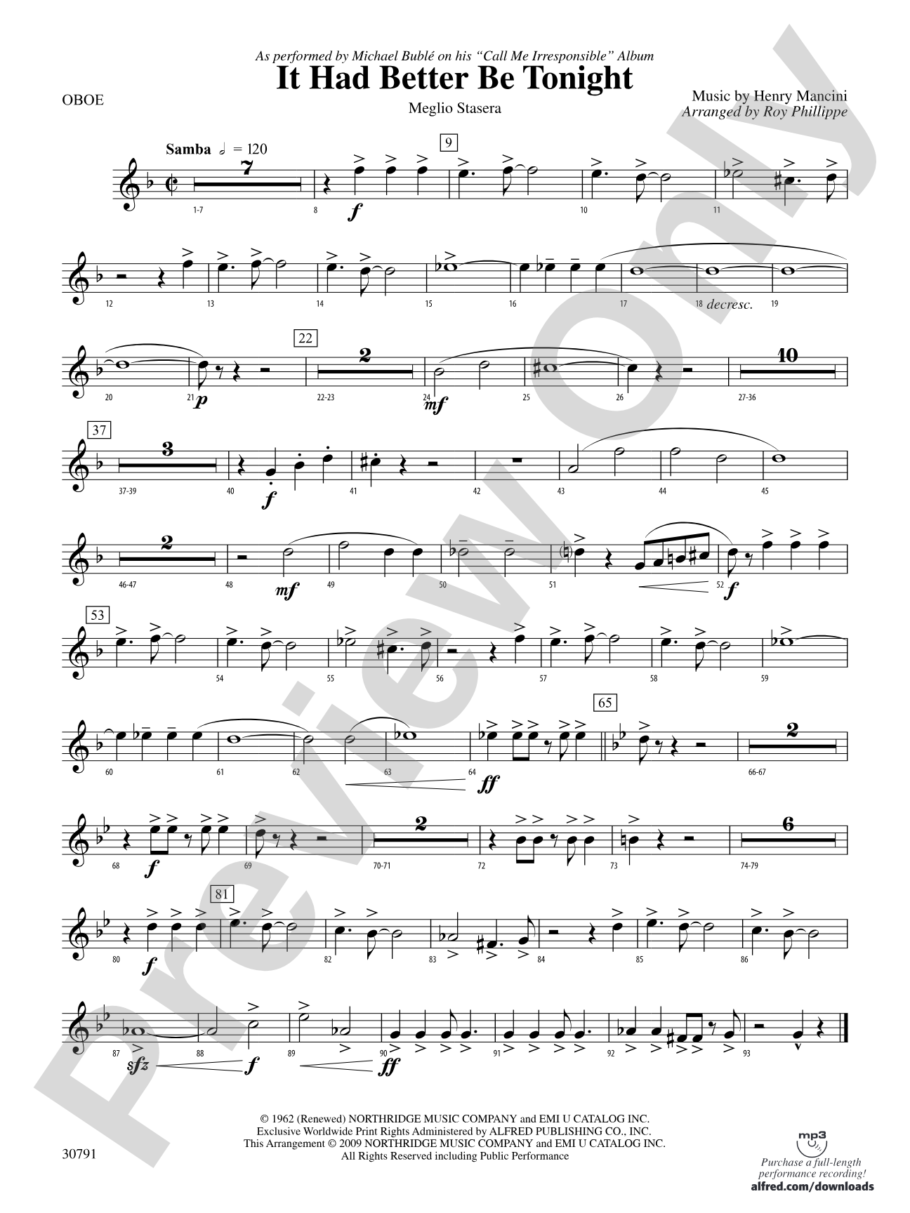 It Had Better Be Tonight (Meglio Stasera): Oboe