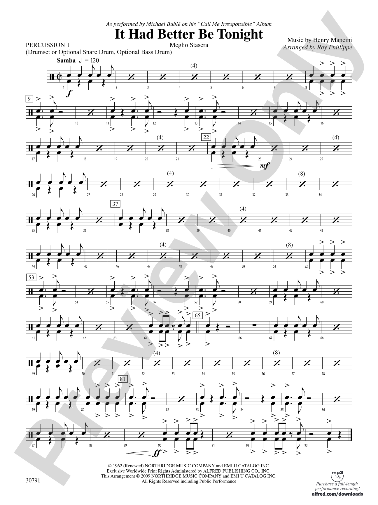 It Had Better Be Tonight (Meglio Stasera): 1st Percussion