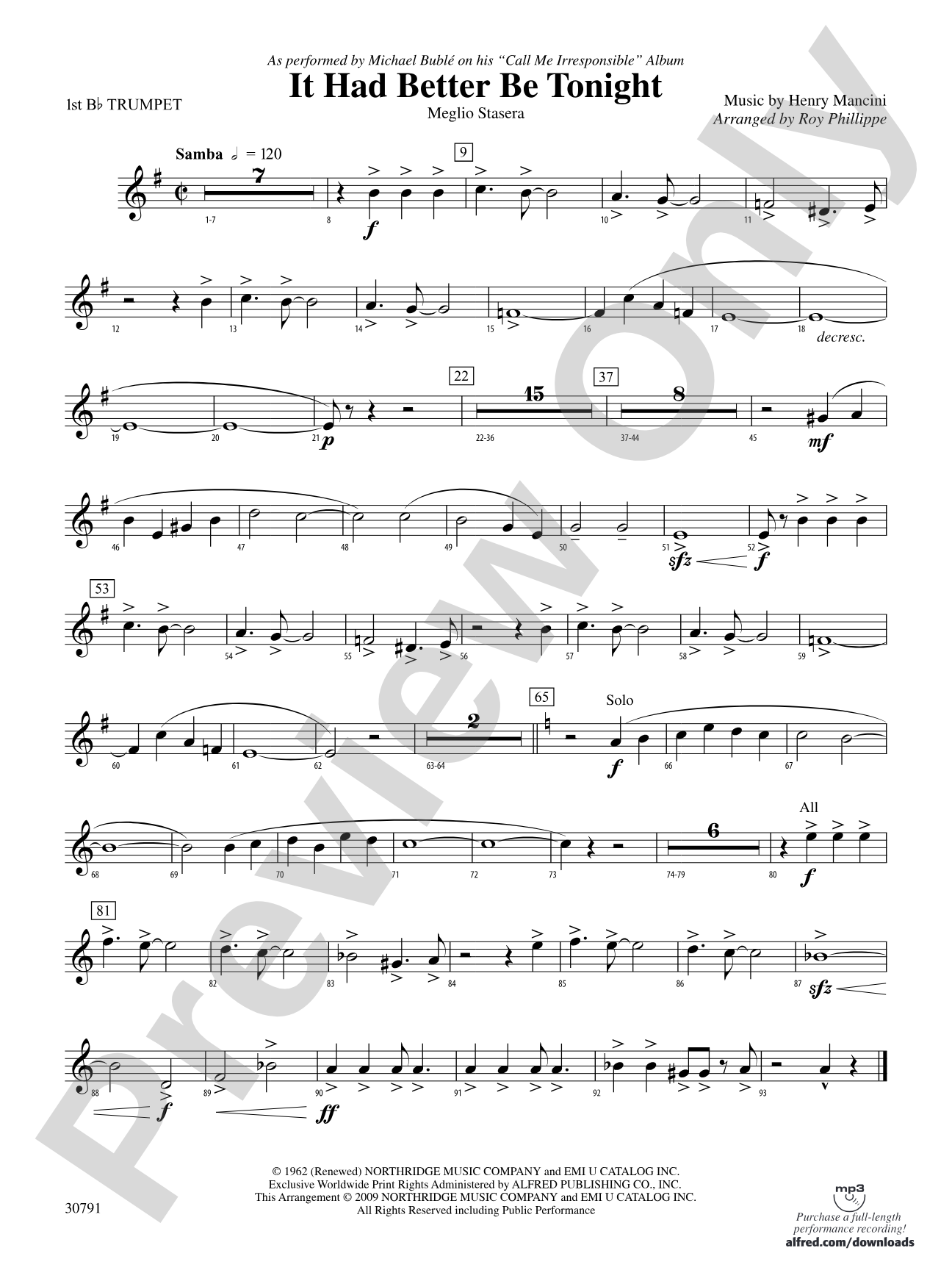 It Had Better Be Tonight (Meglio Stasera): 1st B-flat Trumpet