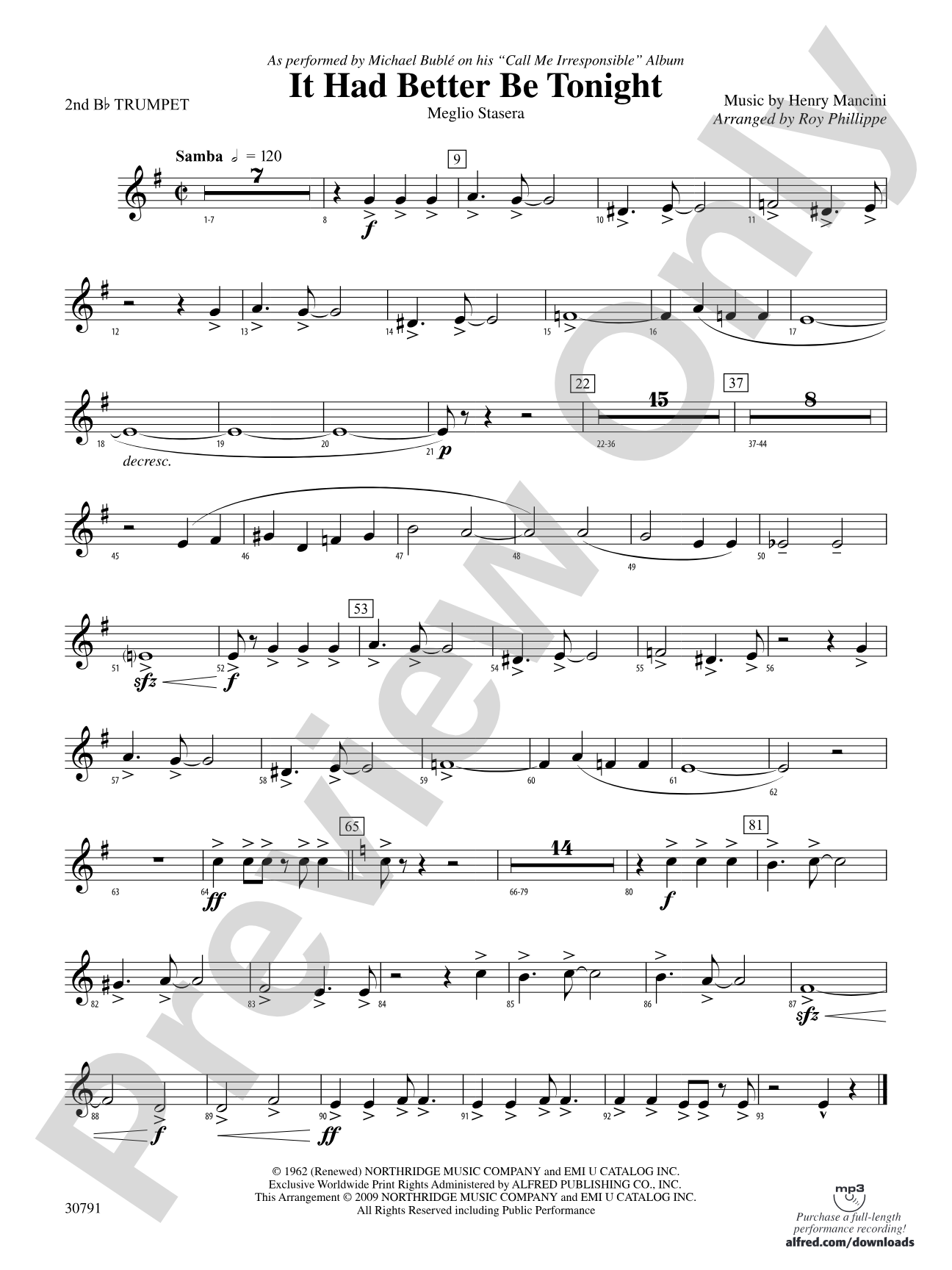It Had Better Be Tonight (Meglio Stasera): 2nd B-flat Trumpet
